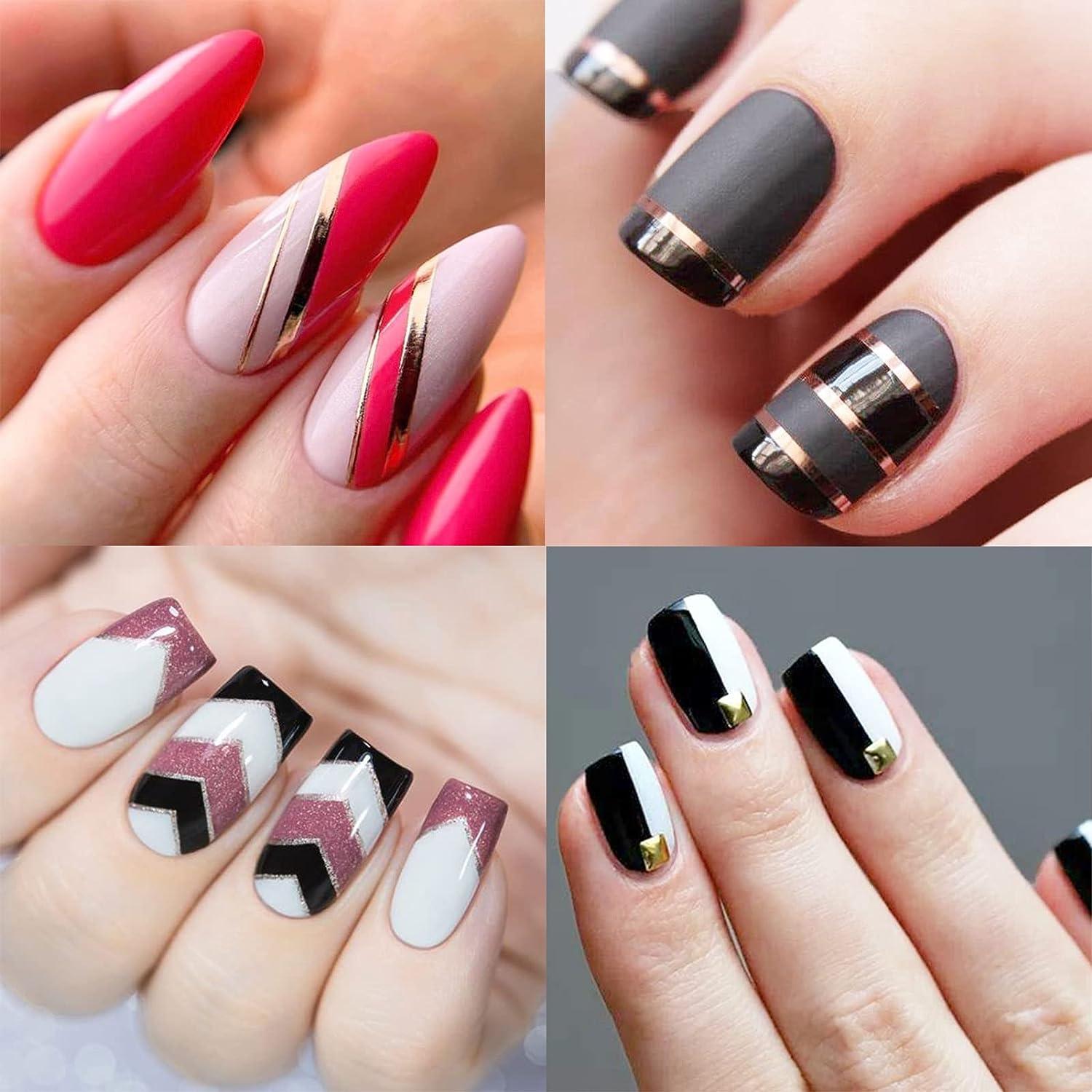 1860 Pieces French Tip Nail Guides, Self-Adhesive French V-Shaped Moon  Shaped Manicure Strip Stickers For Edge Auxiliary Black DIY Decoration  Stencil