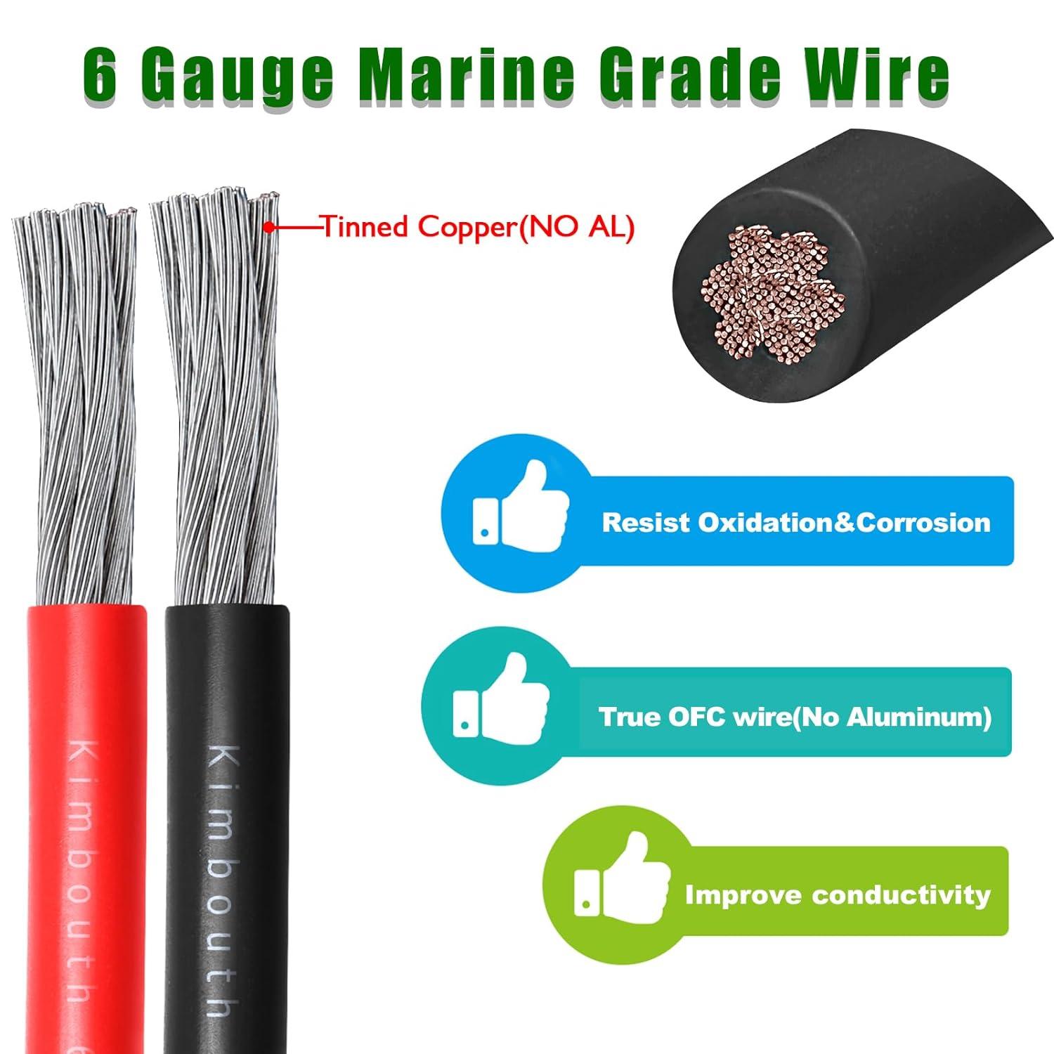 Kimbluth 6 Gauge Marine Wire Tinned Copper Boat Cable Standard USA