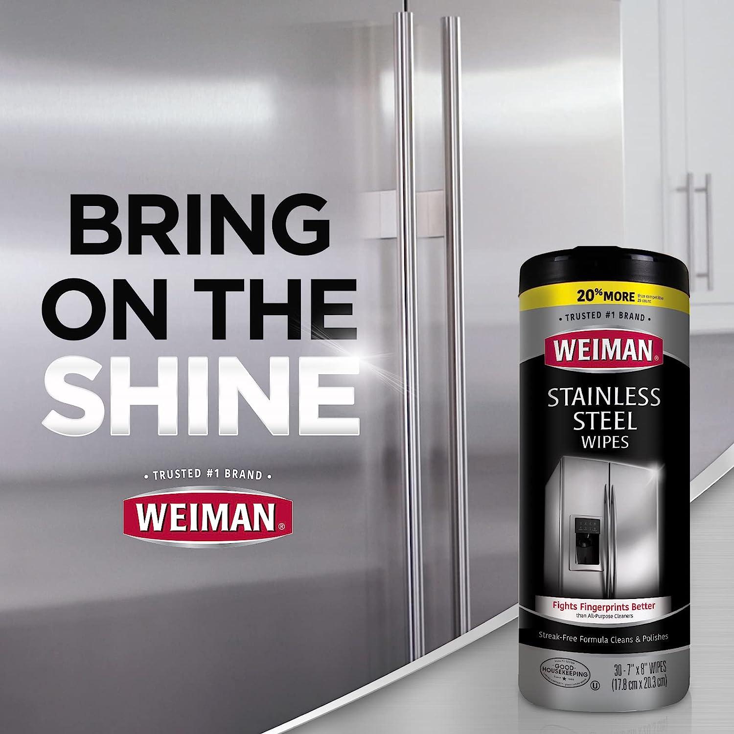 Weiman Stainless Steel Cleaner Wipes (3 Pack) Removes Fingerprints,  Residue, Water Marks and Grease from Appliances - Works Great on  Refrigerators