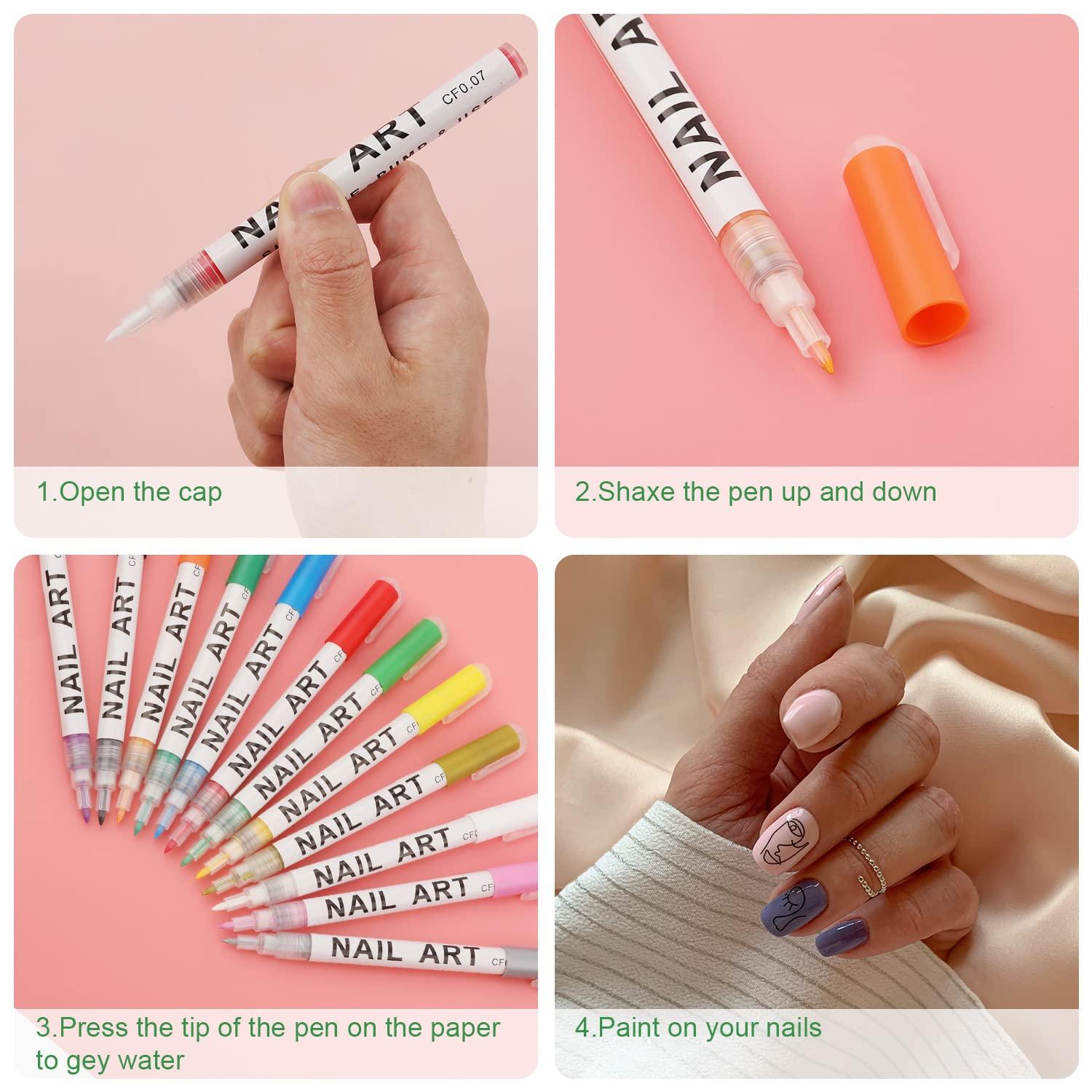 12 Color 3d Nail Art Pens Set Nail Polish Pens Nail Point - Temu