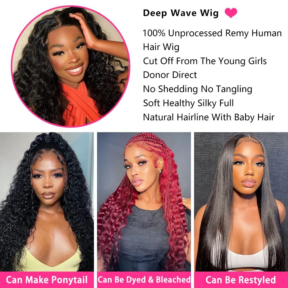 SOSATISFY Deep Wave Lace Front Wigs Human Hair 4x4 HD Transparent Lace  Closure Wigs Glueless 180% Density Human Hair Wigs for Black Women Pre  Plucked