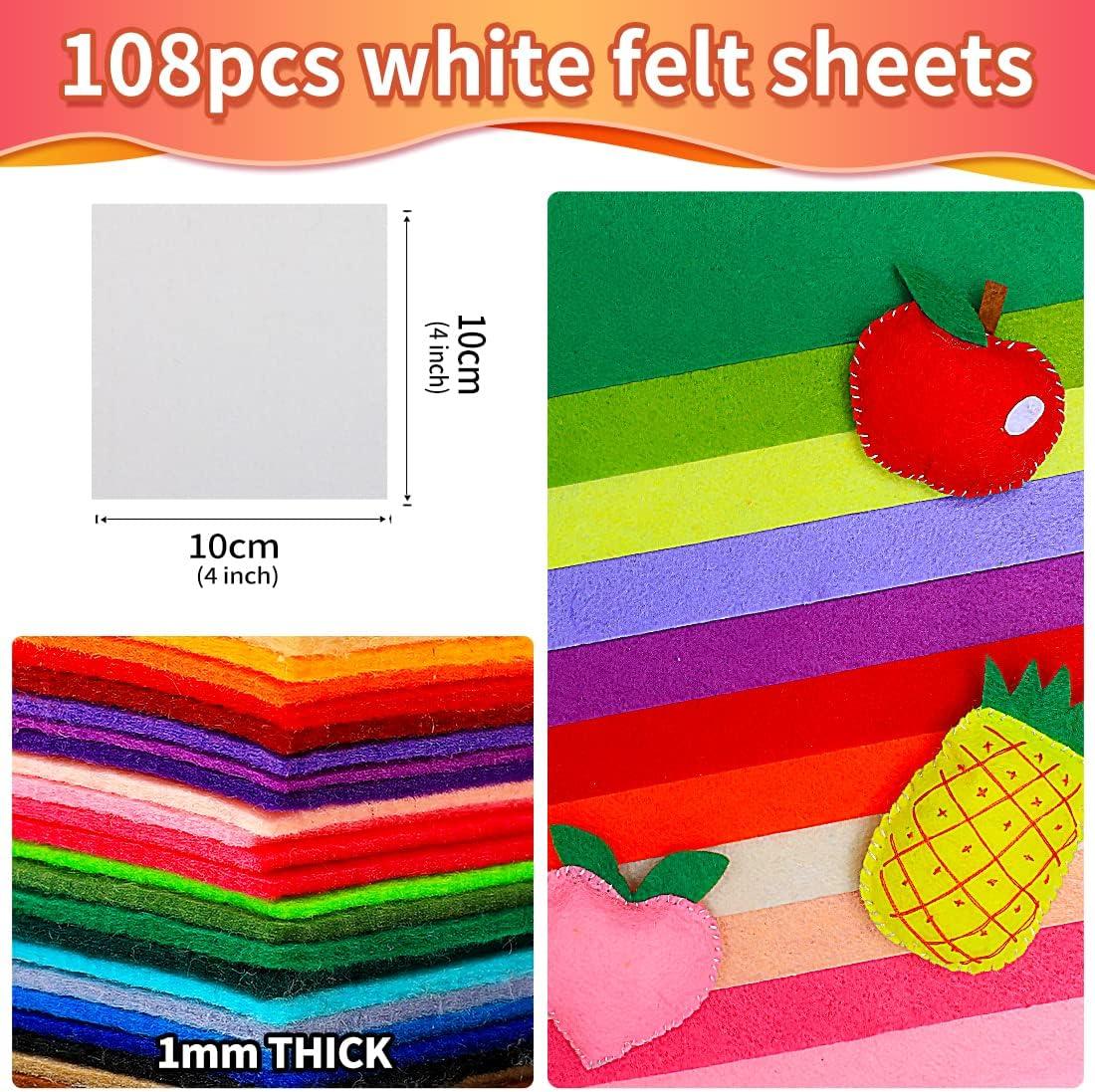 Lusofie 60Pcs Felt Squares 4x4 (10cmx10cm) White Felt 1mm Thick Felt  Fabric Pre-Cut Felt Sheets for Crafts Patchwork Sewing DIY