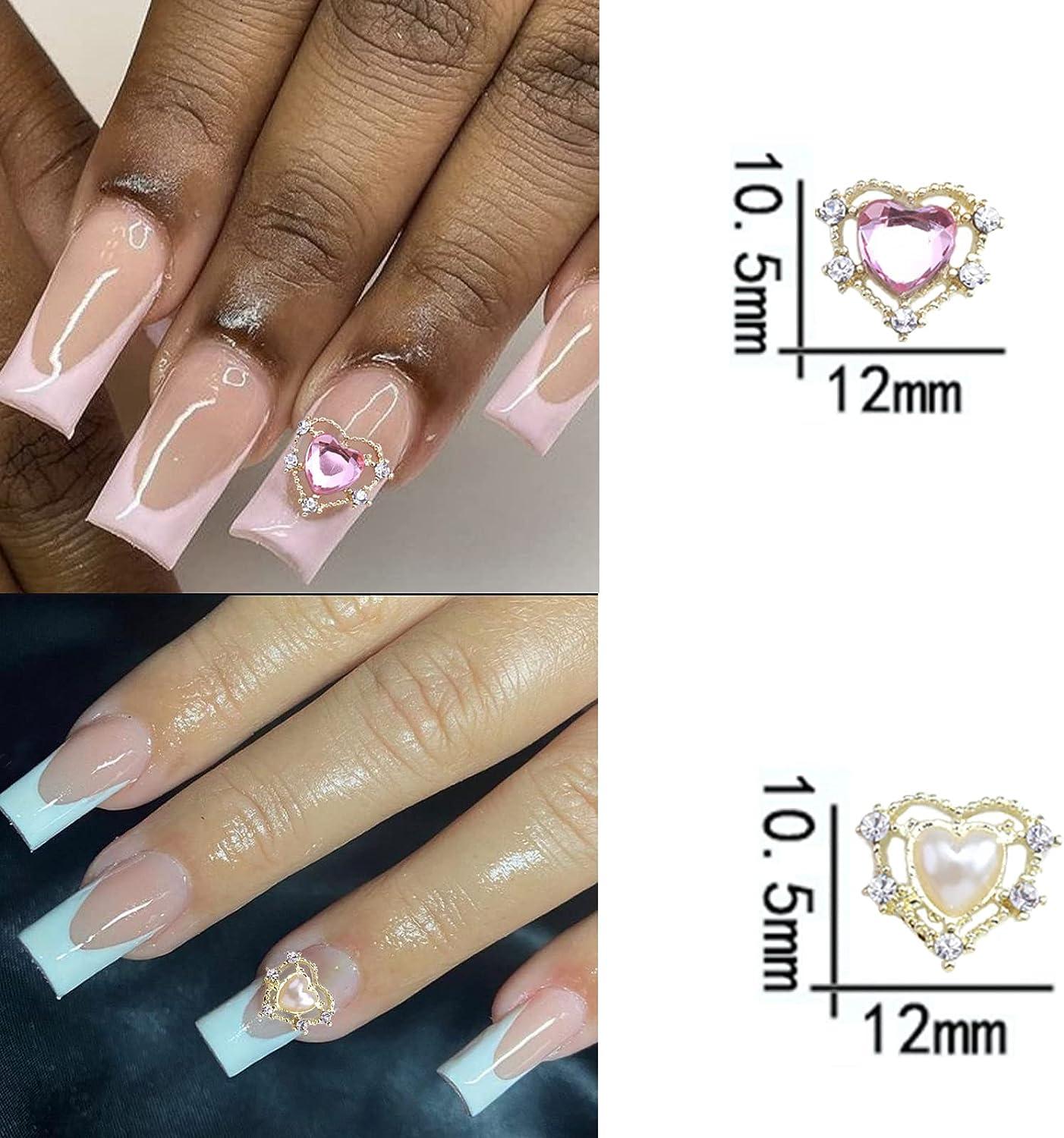 YOSOMK 24PCS Heart Nail Art Charms White Pink Nail Charms 3D Heart