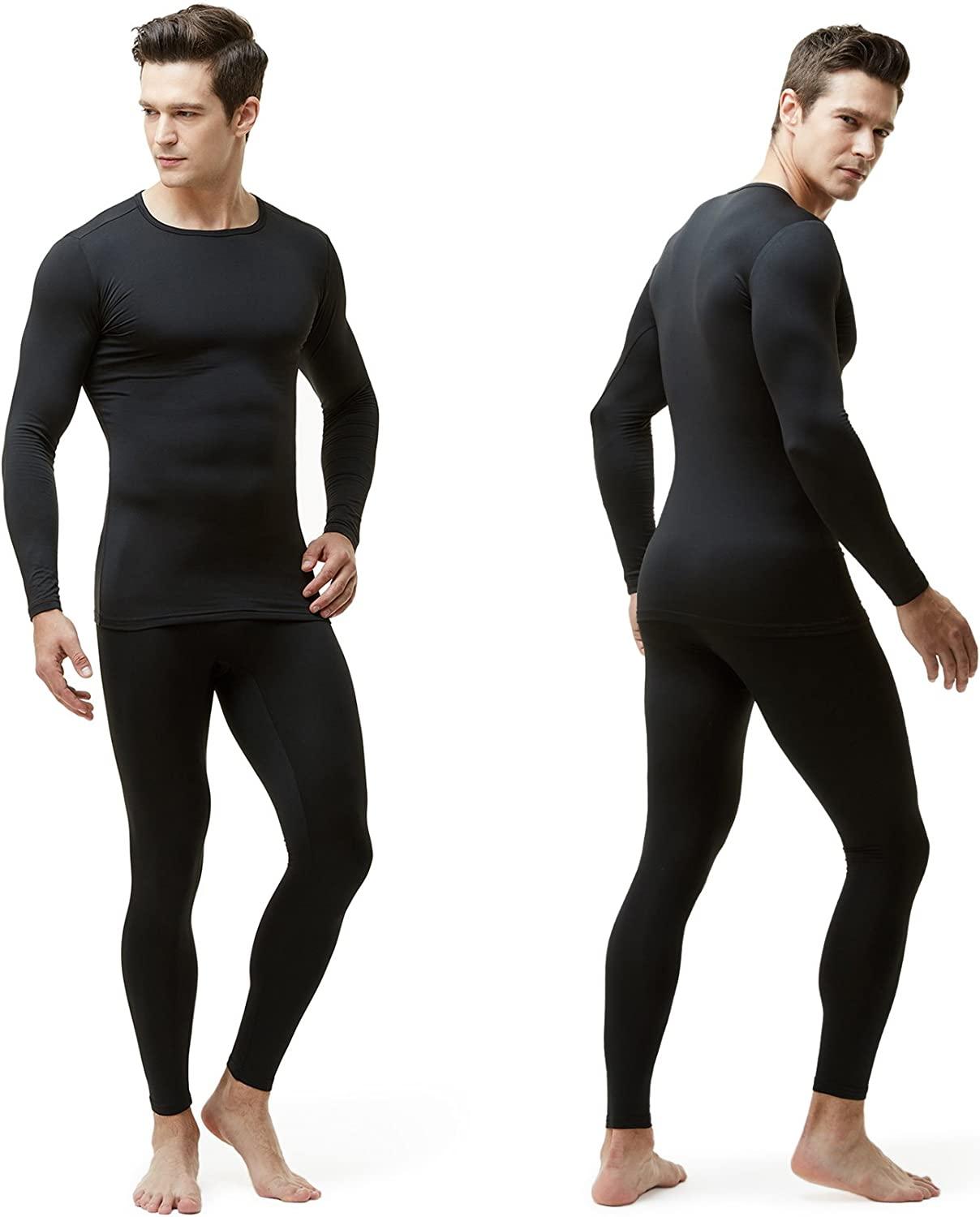 NLIAN- Men Thermal Underwear Sets, Winter Long Sleeve Thermo Underwear Long  Winter Clothes Men Motion Thick Thermal Clothing (Color : Black, Size 