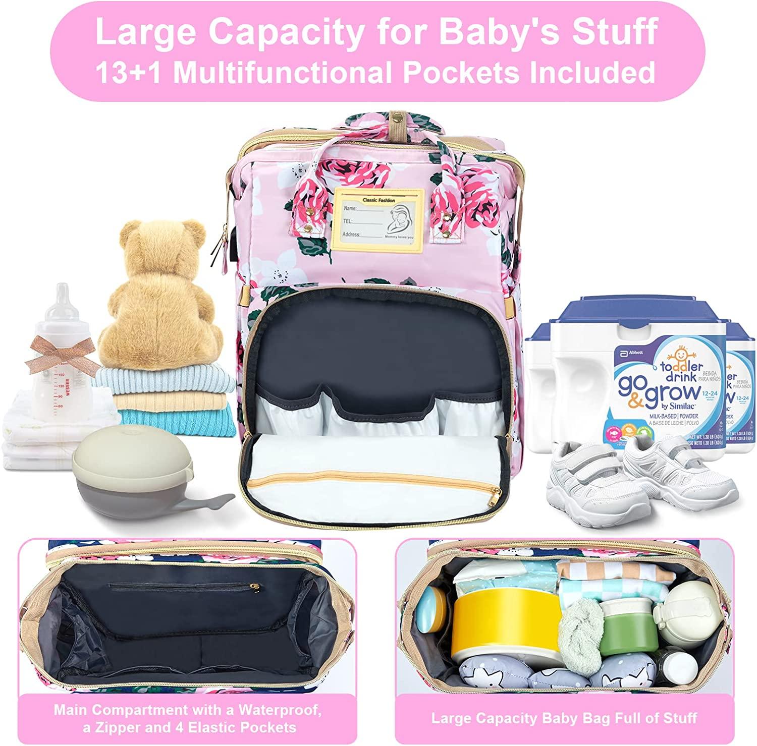 Baby Essentials Floral Backpack Diaper Bag Blue
