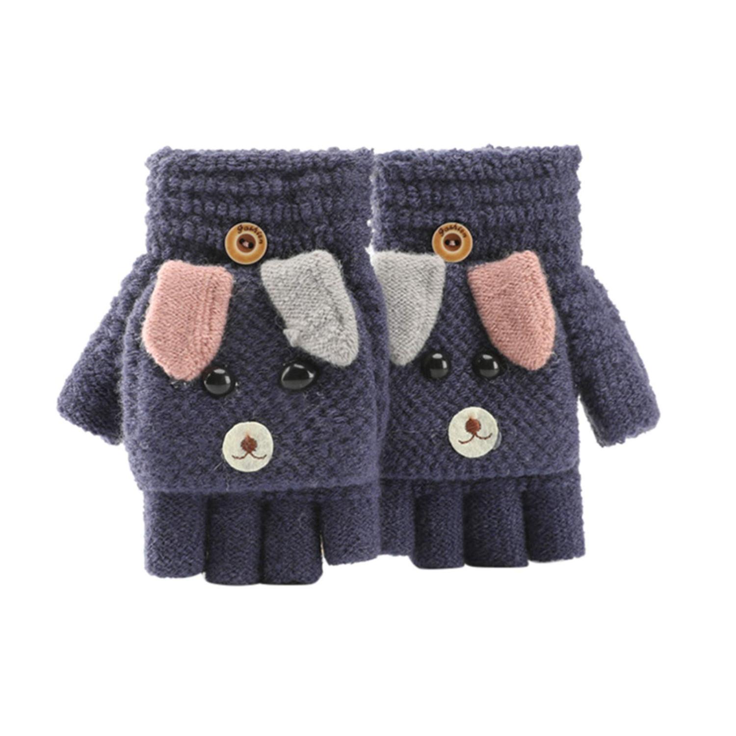 Winter Woolen Fingerless Mittens Custom Knitted Convertible Flip