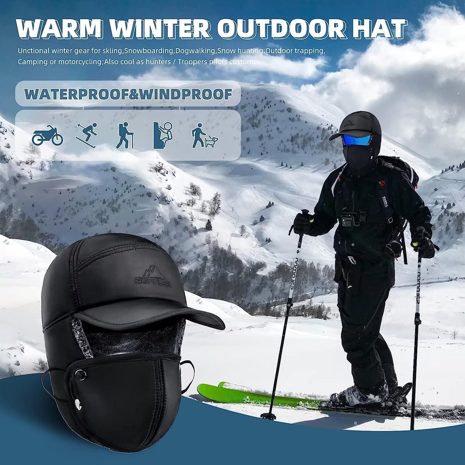 Winter Warm Bomber Hats Women Men Windproof Ski Cap With Ear Flaps And Mask  Pilot Goggles Outdoor Warm Hats Trooper Trapper Cap