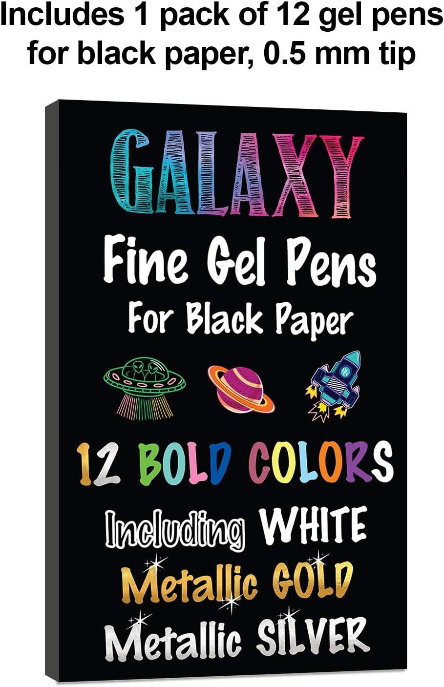 Cute Office Supplies, Black Sticky Notes and Gel Pens for Black Paper. 12  Gelly Roll Pens for Black Paper, Including White Gel Pen, Gold & Silver.  3x3