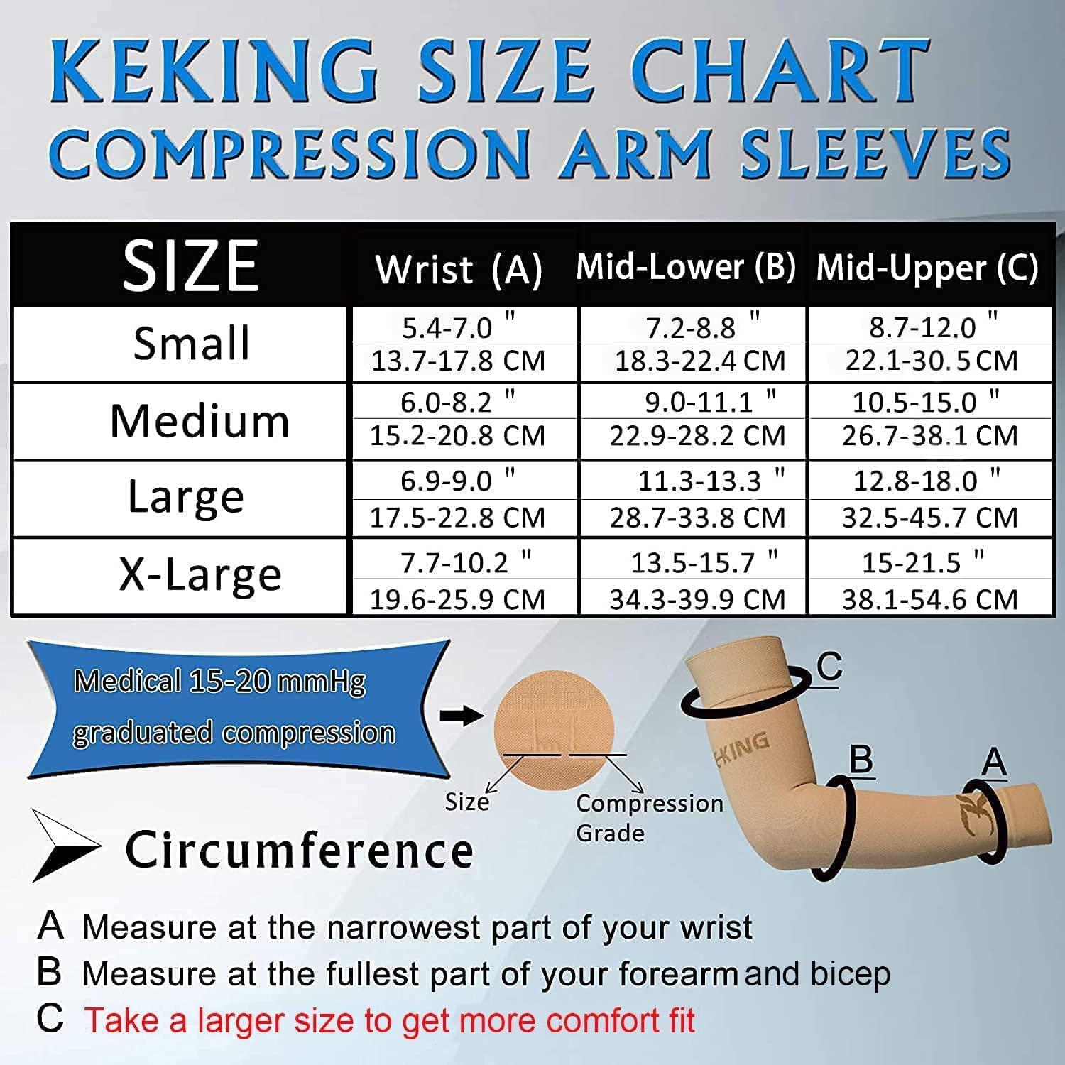 KEKING Lymphedema Compression Arm Sleeves for Men Women (Pair), No Silicone  Dot, 15-20 mmHg Compression Full Arm Support for Lipedema, Edema, Post  Surgery Recovery, Swelling, Pain Relief, Beige M Medium (1 Pair) 15-20mmhg