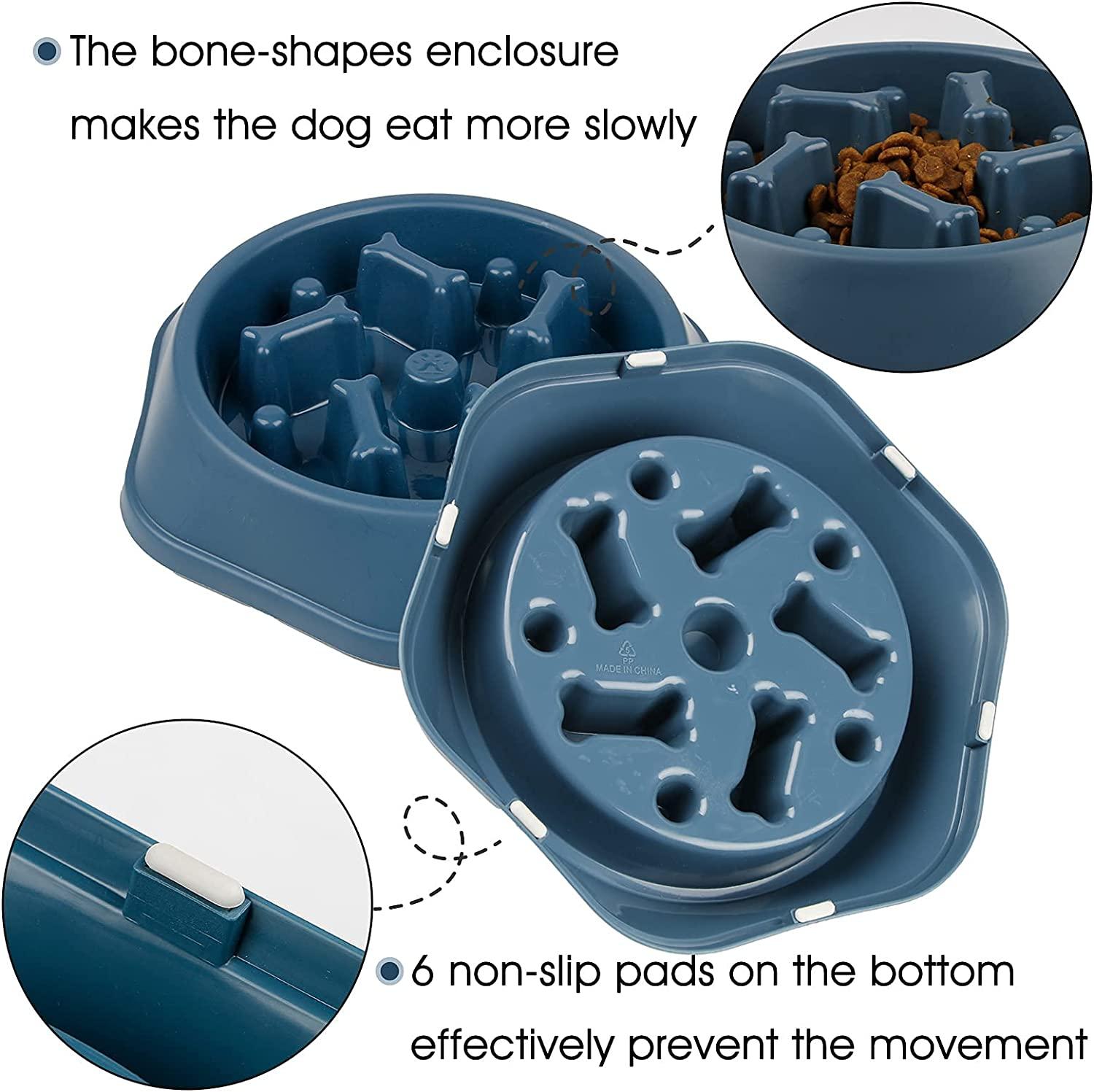 DPOEGTS Slow Feeder Dog Bowl, Puzzle Dog Food Bowl Anti-Gulping Interactive Dog  Bowl and Water Dog Bowl for Small/Medium Sized Dogs Bone-Blue
