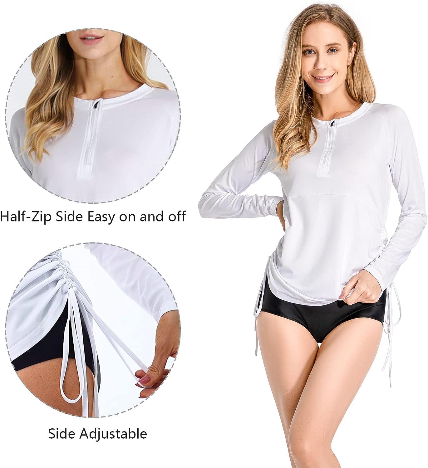 Sun Protection Swimsuits For Women Rashguard Long Sleeve-White