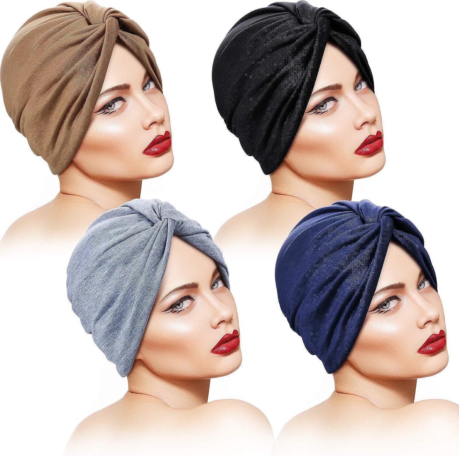 SATINIOR 4 Pieces Head Wrap Scarf Stretch Turban for Women Long