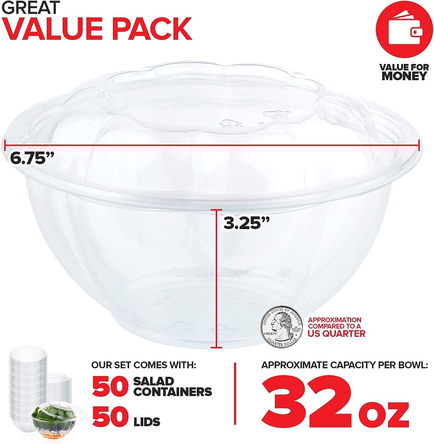 48oz Clear Disposable Salad Bowls with Lids (25 Pack) - Clear Plastic  Disposable Salad Containers for Lunch To-Go, Salads, Fruits, Airtight, Leak