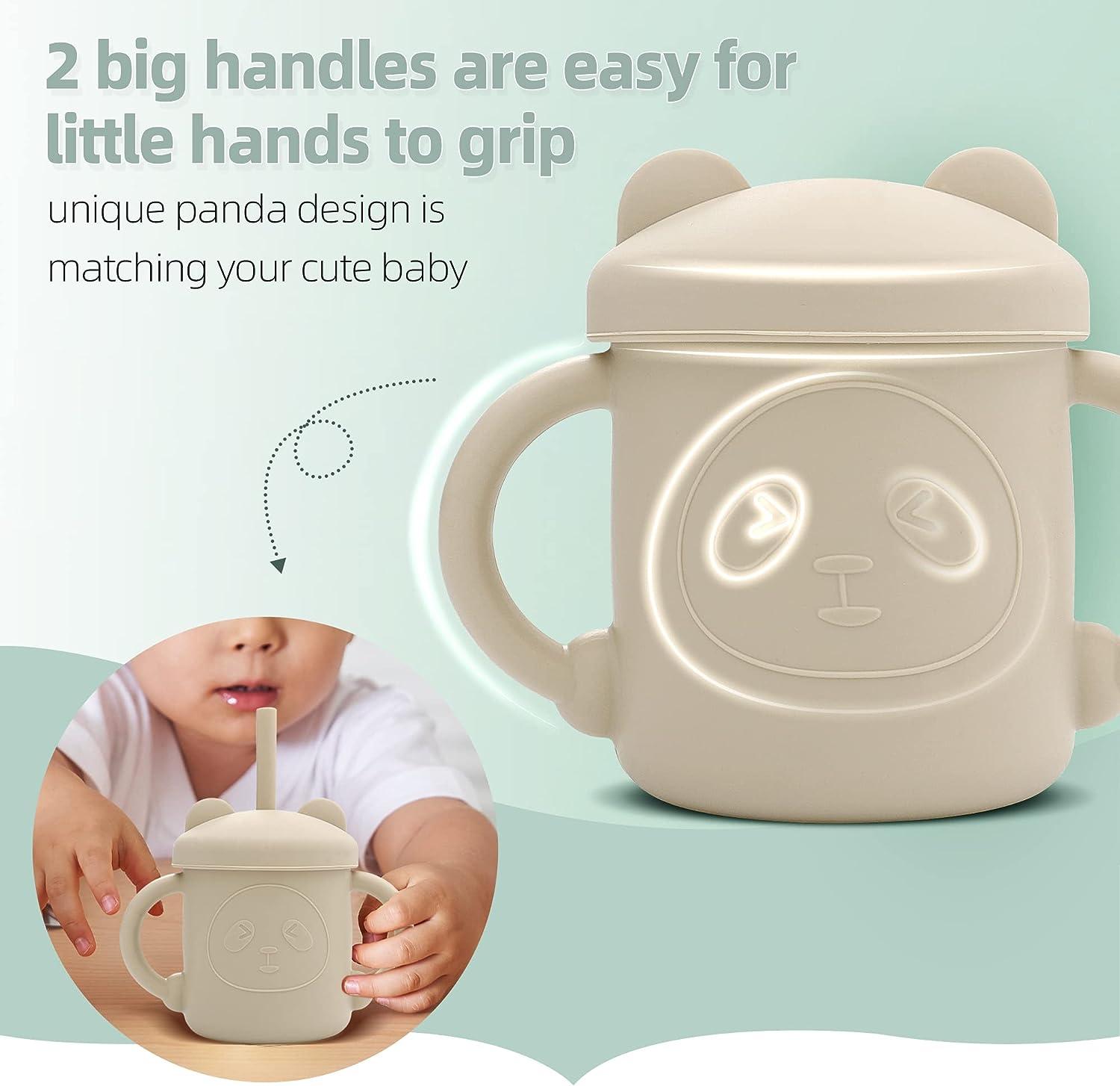 Protoiya Baby Straw Cup, Toddler Cups, Silicone Training Cup for Infants 2 Handles, Toddler Learning Cup Baby Drinking Open Cups Easy Grip Handles