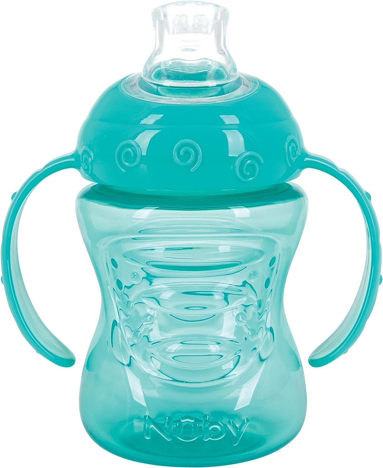 Nuby 2 Count 2 Handle Cup with No Spill Super Spout, Blue/Red