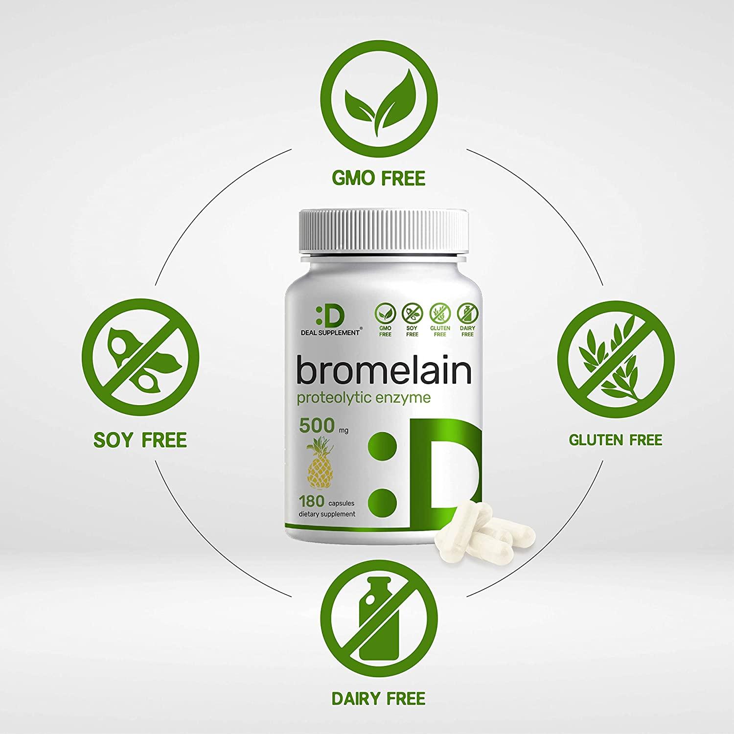 Bromelain Supplement 500mg 180 Capsules Digestive & Joint Health