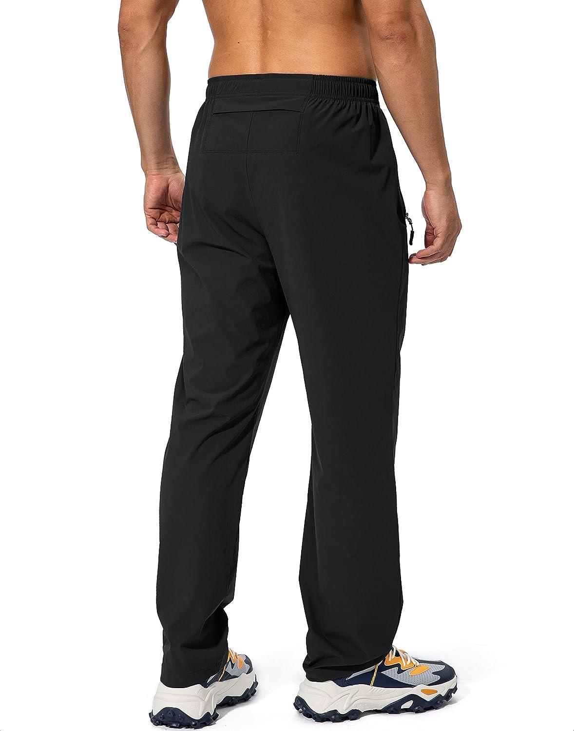 Pudolla Men's Workout Athletic Pants Elastic Waist Jogging Running Pants  for Men with Zipper Pockets Black Large
