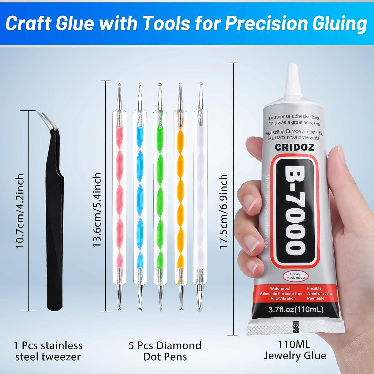  Cludoo B7000 Glue Clear with Precision Tip, 2pcs 130ml / 4.4 Fl  Oz B7000 Rhinestone Glue Fabric Glue with Rhinestone Dotting Pen Tool, Wax  Pencil, Tweezer, Jewelry Glue for (2PCS,4.4 Fl