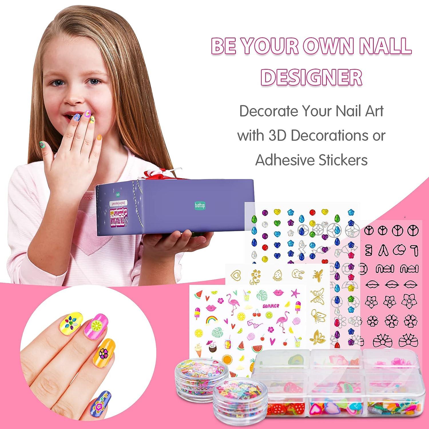 BATTOP Kids Nail Polish Set for Girls, Nail Art Kits with Nail Dryer &  Glitter Pen, Quick Dry & Peel Off & Non-Toxic Nail Polish Birthday Gifts  for