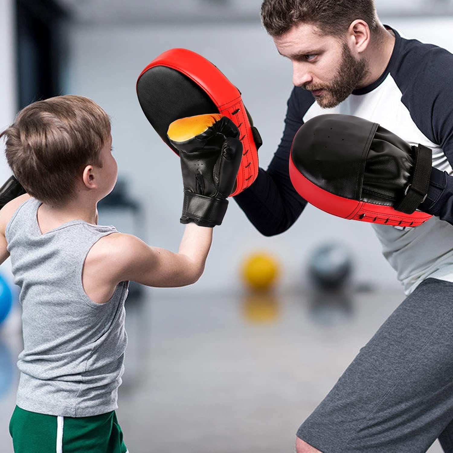 Odoland 2-in-1 Punching Mitts Kick Pack Set Boxing Mitts Focus Pads  Taewondo Kick Pad Great for Boxing Kickboxing Karate Muay Thai MMA Training  Black/Red