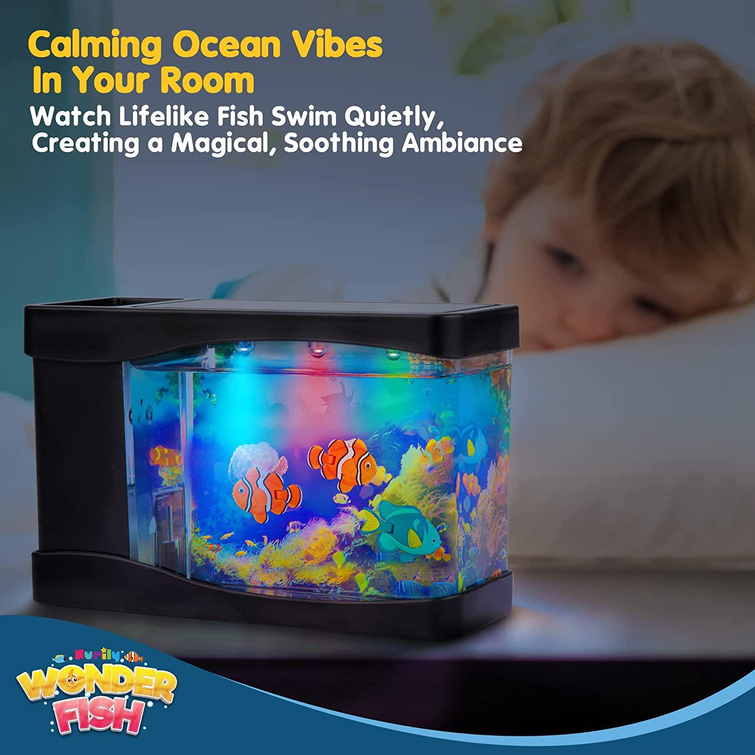 Artificial Fish Tank Virtual Ocean Toy in Motion Lamp - Mini Office Desk  Aquarium 3 Colorful LED Lights, Colorful Aquarium Backgrounds - 3  Artificial Fish, Bubbles Tank with Moving Fish, Gift for Kids