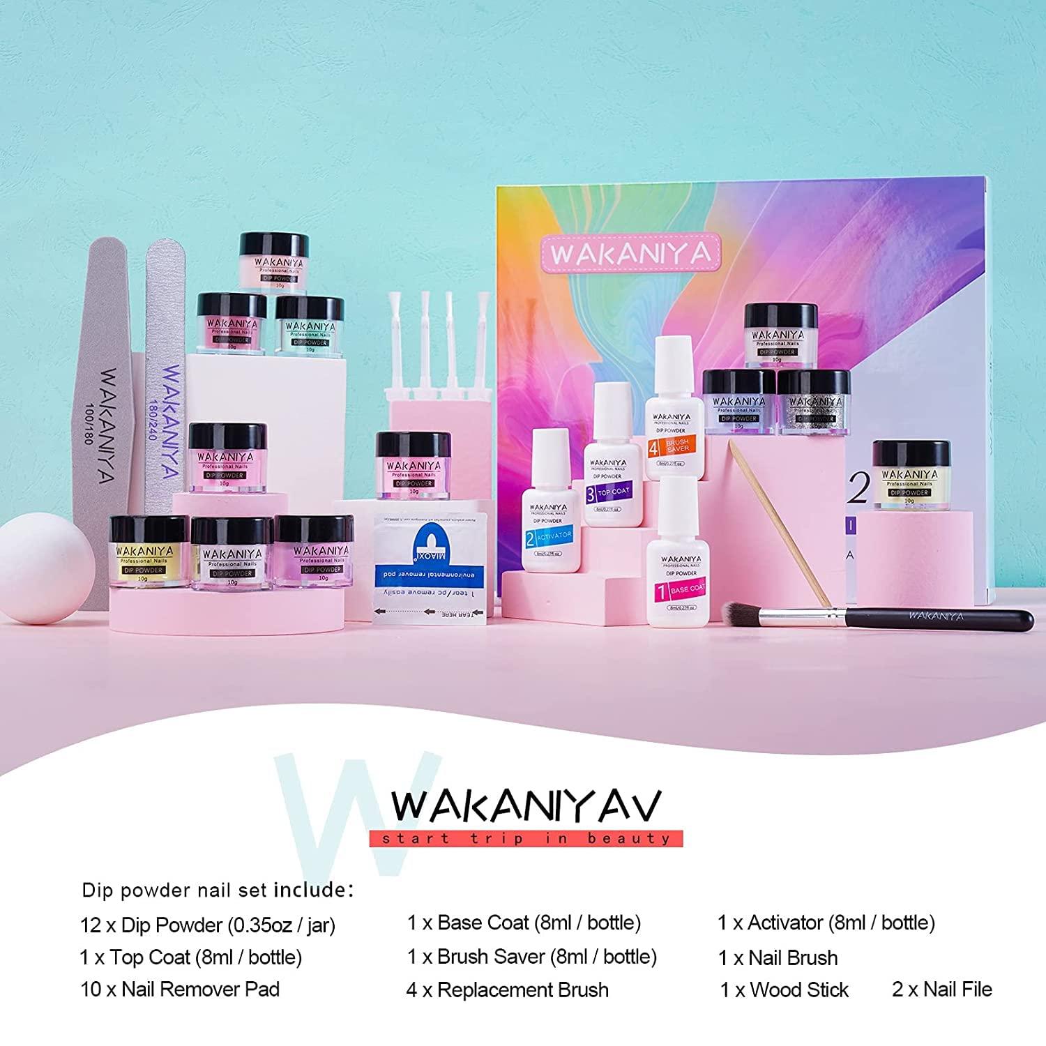Wakaniya Dip Powder Nail Kit - Sun Color Changing Dip Powder Starter Set 12  Colors Pure Glitter Dipping Powder Manicure Set with Base Activator Top  Coat Tools for Beginner Professional Home Salon