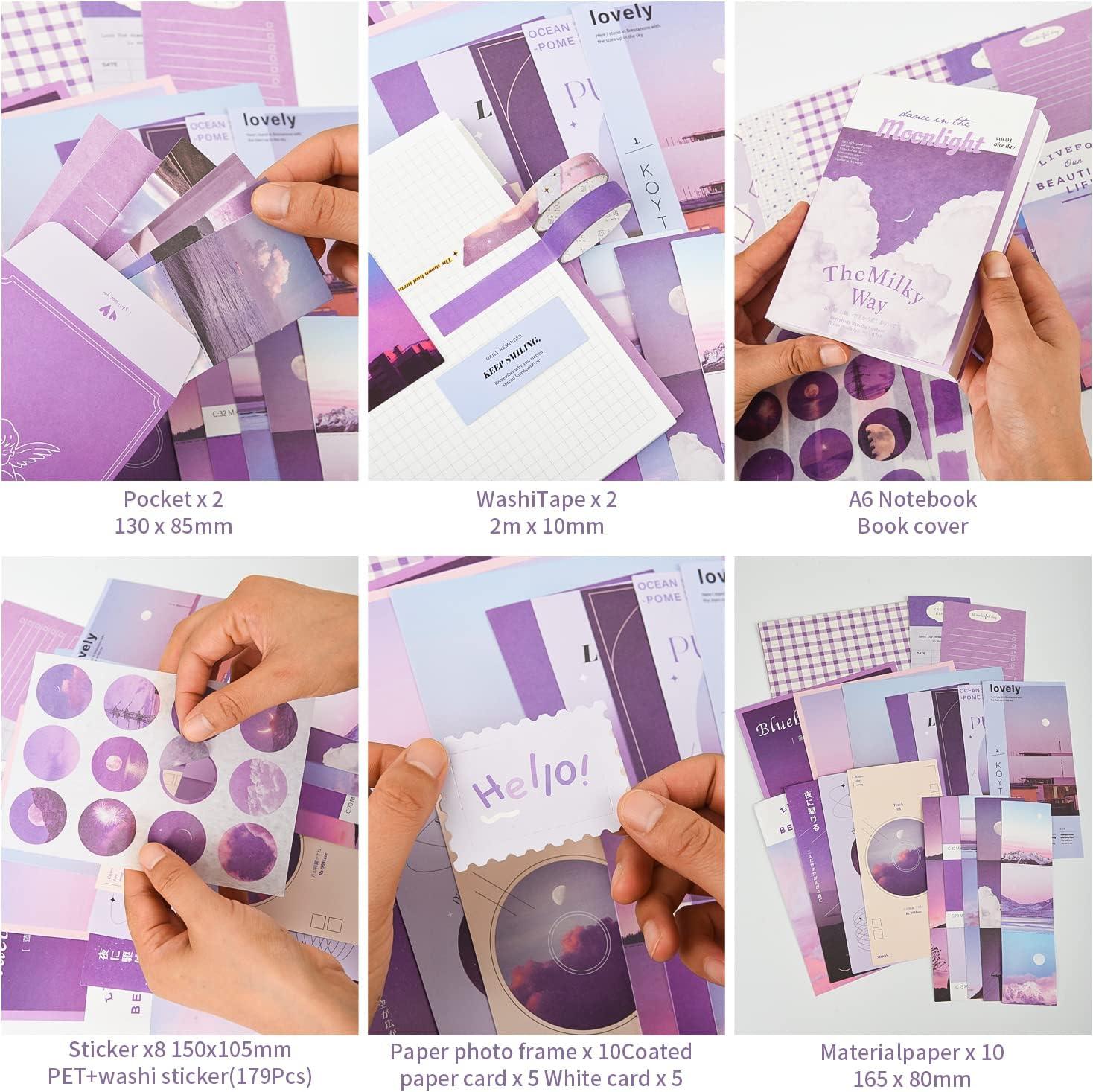 Ahmagen 348pcs Scrapbook Kit, Scrapbooking Supplies kit with Aesthetic  Scrapbook Paper, Washi Stickers, Washi Tape, A6 Notebook Art Jour