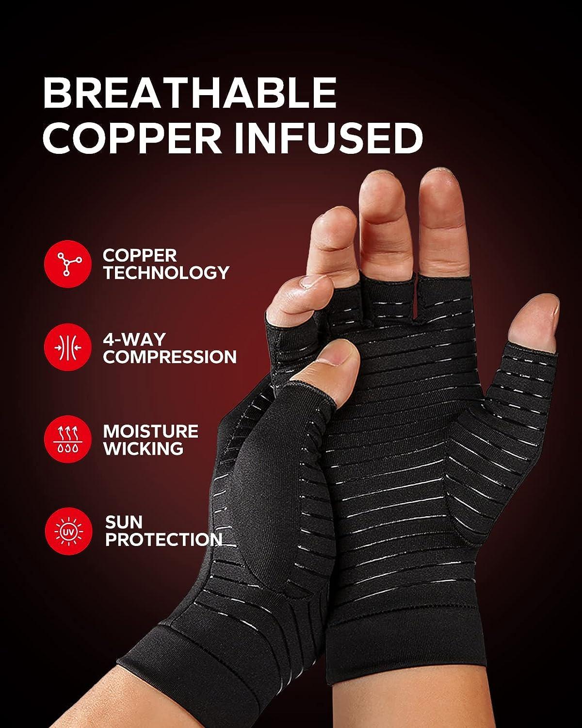 BraceBull Arthritis Gloves (2 Count), Copper Infused Fingerless Compression  Gloves for Hand Pain, Carpal Tunnel, RSI, Rheumatoid, Tendonitis, and  Relieve Muscle Pain for Women & Men (M, Black) Medium