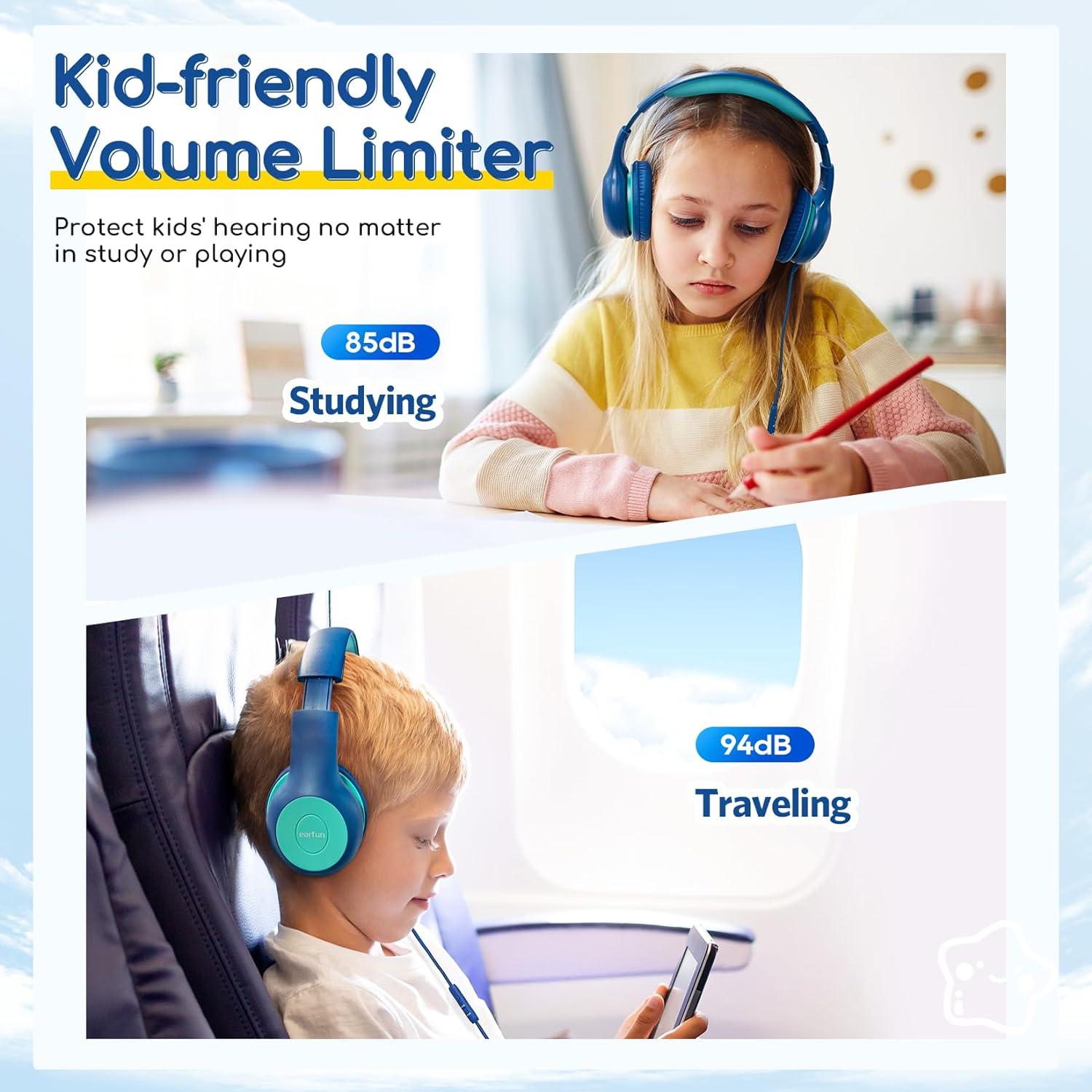 EarFun Kids Headphones Wired with Microphone 85/94dB Volume Limit