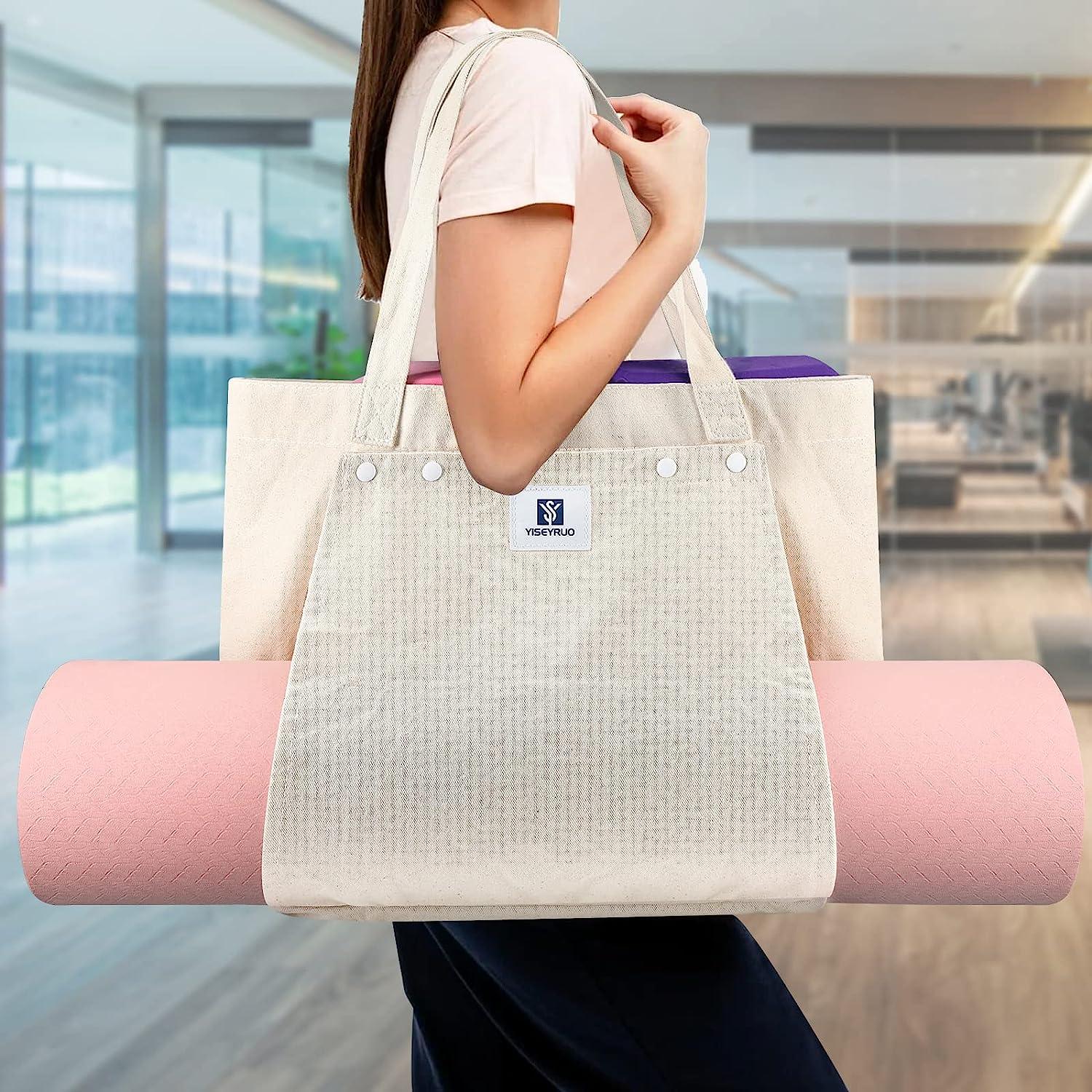1pc Yoga Bag With Yoga Mat Organizer Pocket, Anti-wear And Durable Beige  Polyester Tote Bag. Waterproof, Foldable, Inner Pocket. Suitable For  Dance/office/exercise/pilates/travel/beach/swimming And Gym. Hand/shoulder  Bag.