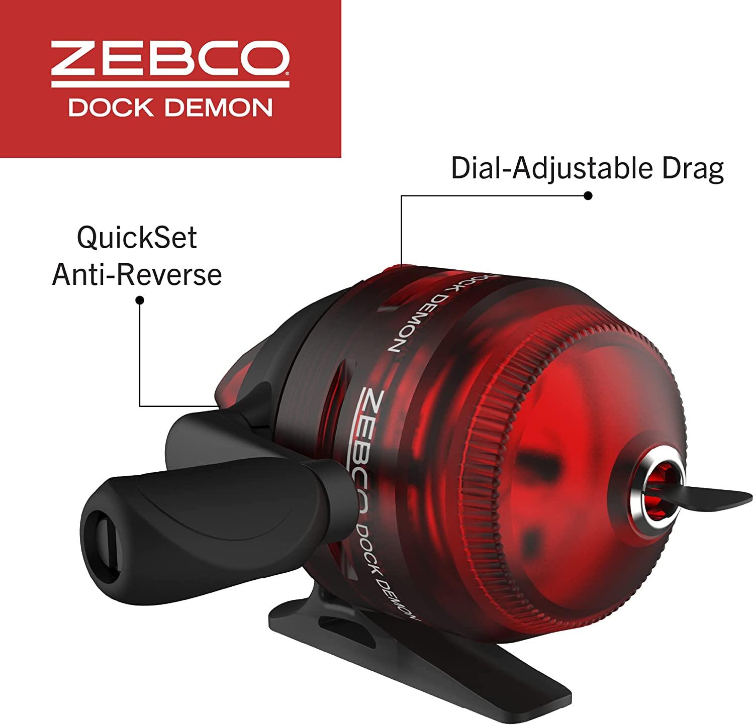 Zebco Dock Demon Spinning Reel or Spincast Reel and Fishing Rod Combo 30- Inch Durable Fiberglass Rod QuickSet Anti-Reverse Fishing Reel Spincast Reel  - Red