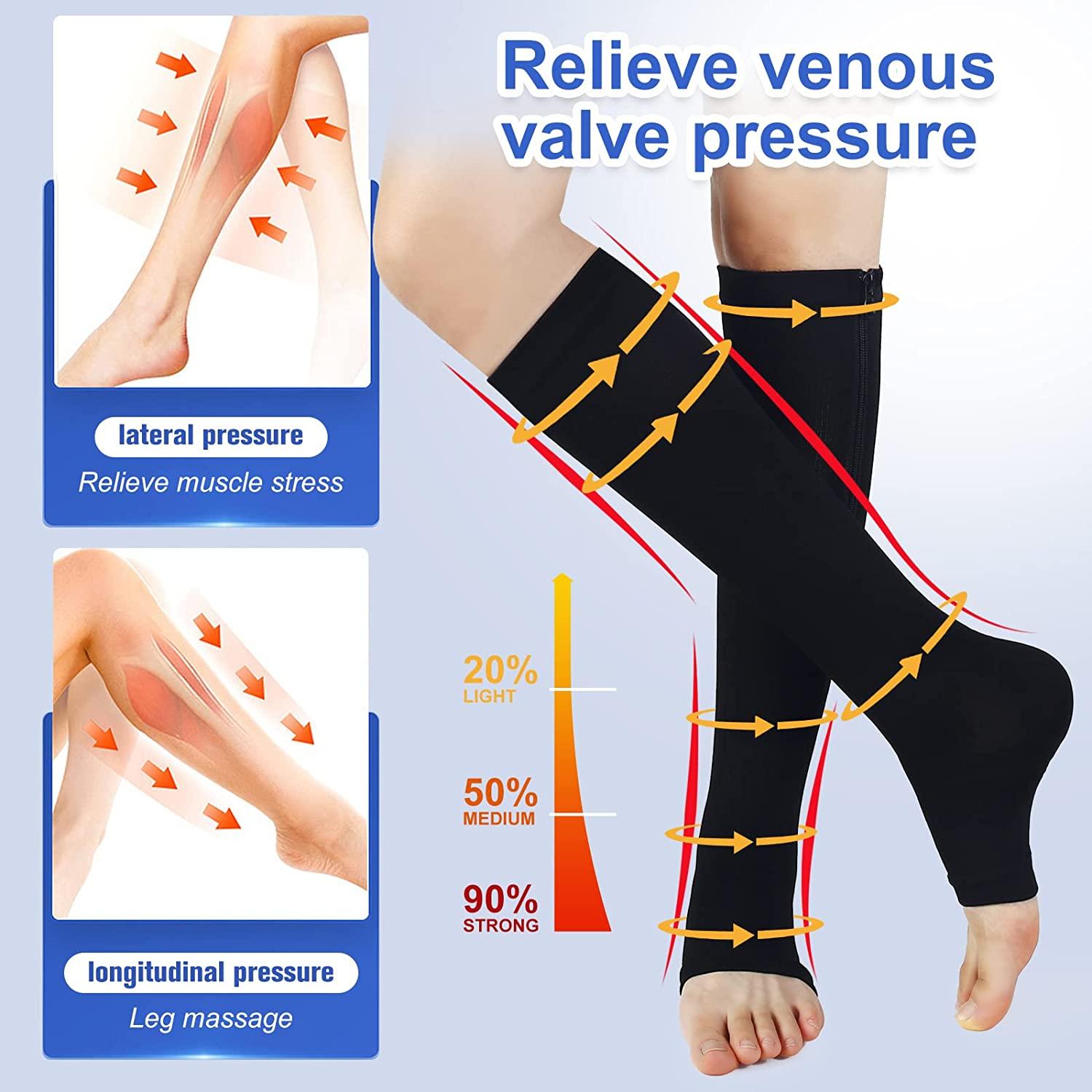 Zipper Compression Socks 15-20mmHg Women Men Medical Toeless Knee High  Support