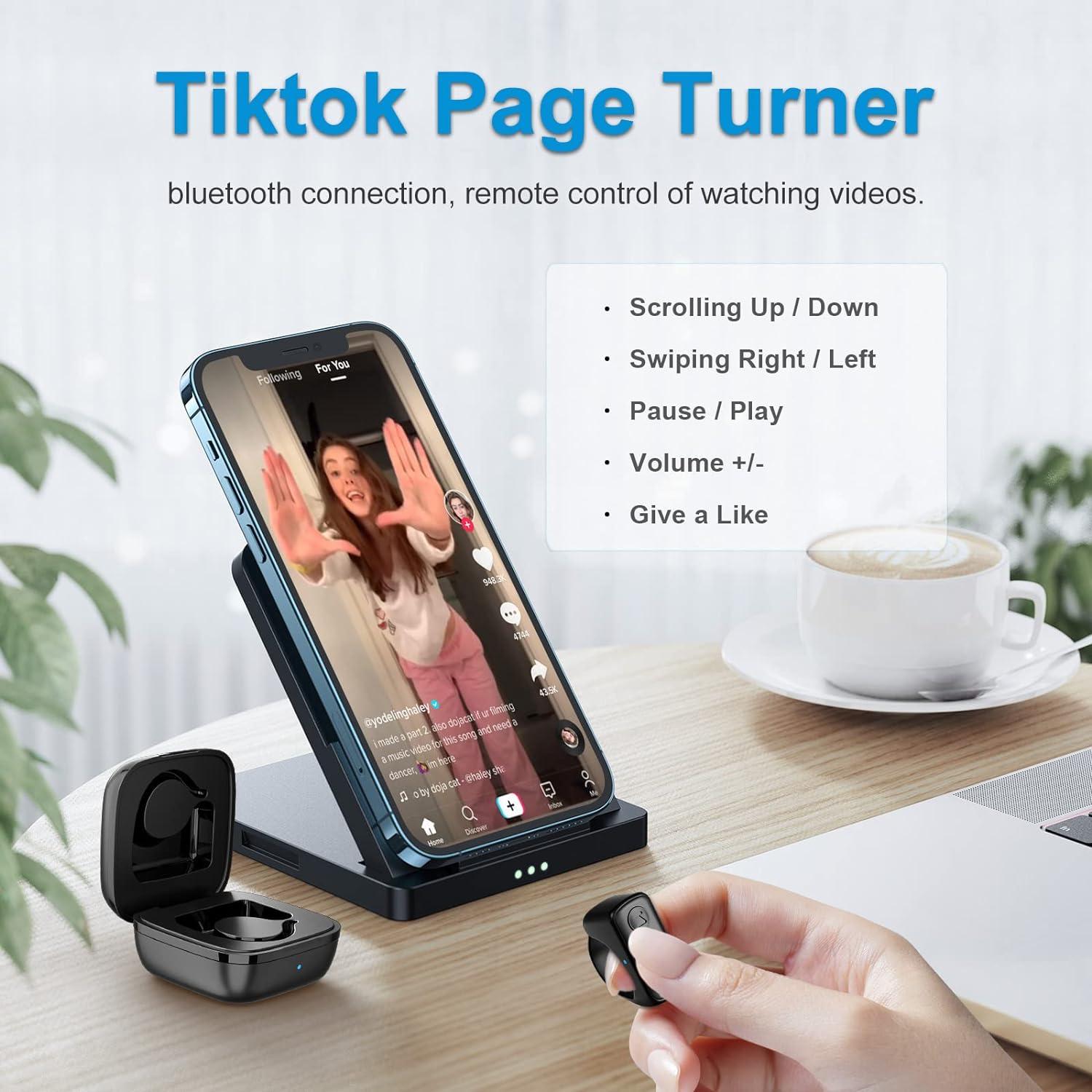  TIK TOK Wireless Page Turner Tiktok Scrolling Button Ring  Fingertip Bluetooth Remote Control with Charging Case for iPhone Android  ipad Cell Phone (Black) : Electronics