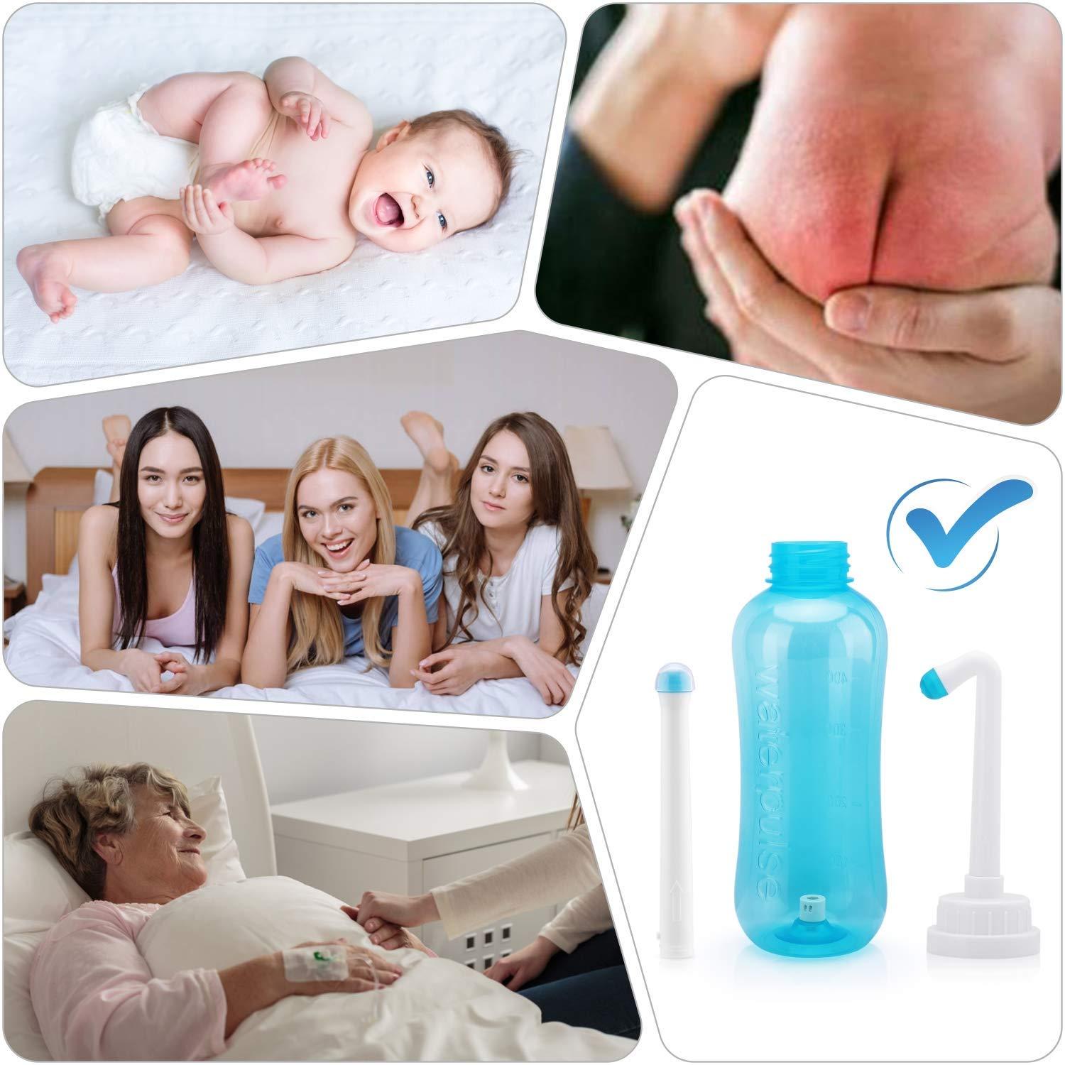 Peri Bottle 500ml for Postpartum Care, Portable Travel Bidet for Baby,  Women or Bedridden Patient with 2 Nozzles for Different Needs