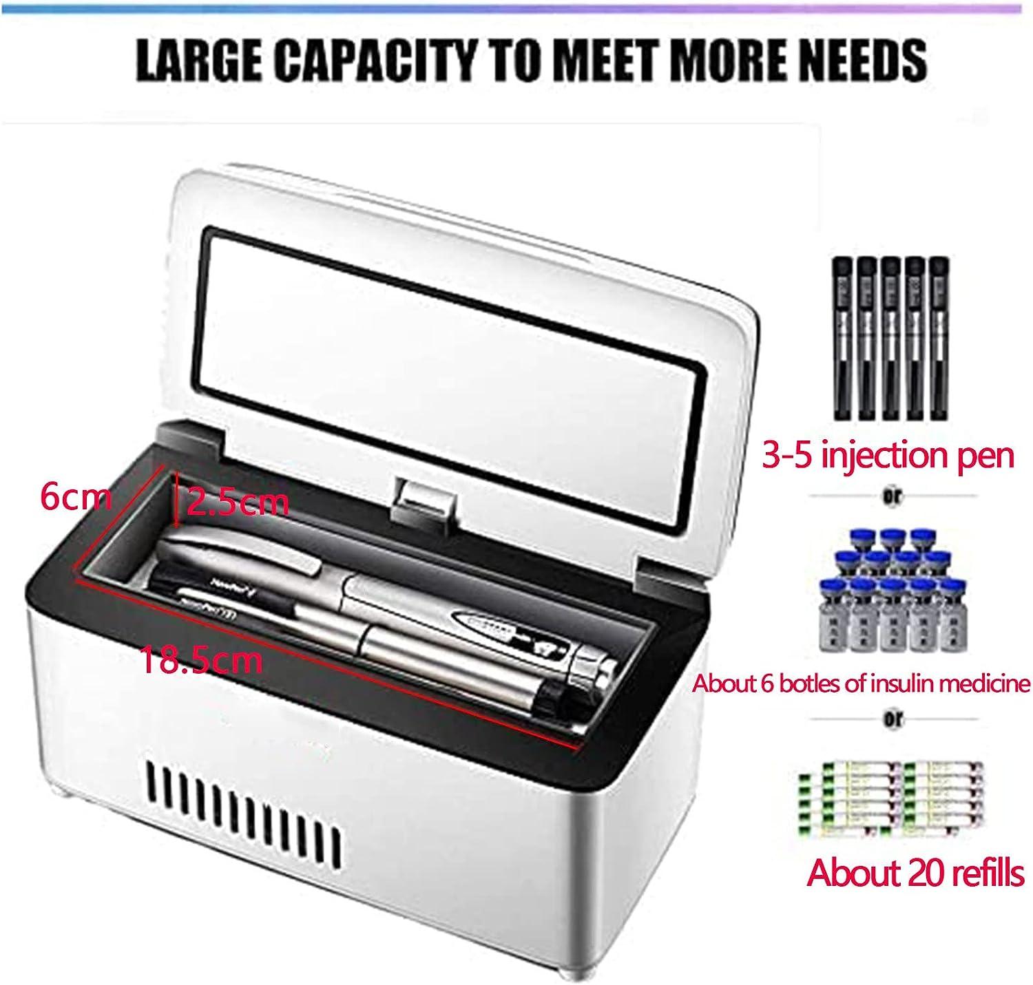 XYEJL Insulin Cool Box Medication Fridge Electric Cooler Portable Travel Box  Thermostat 2-8 Degrees Mini Cold Boxes for Traveling Outdoors Camping Work  Button-Battery*2 Battery*2 Button