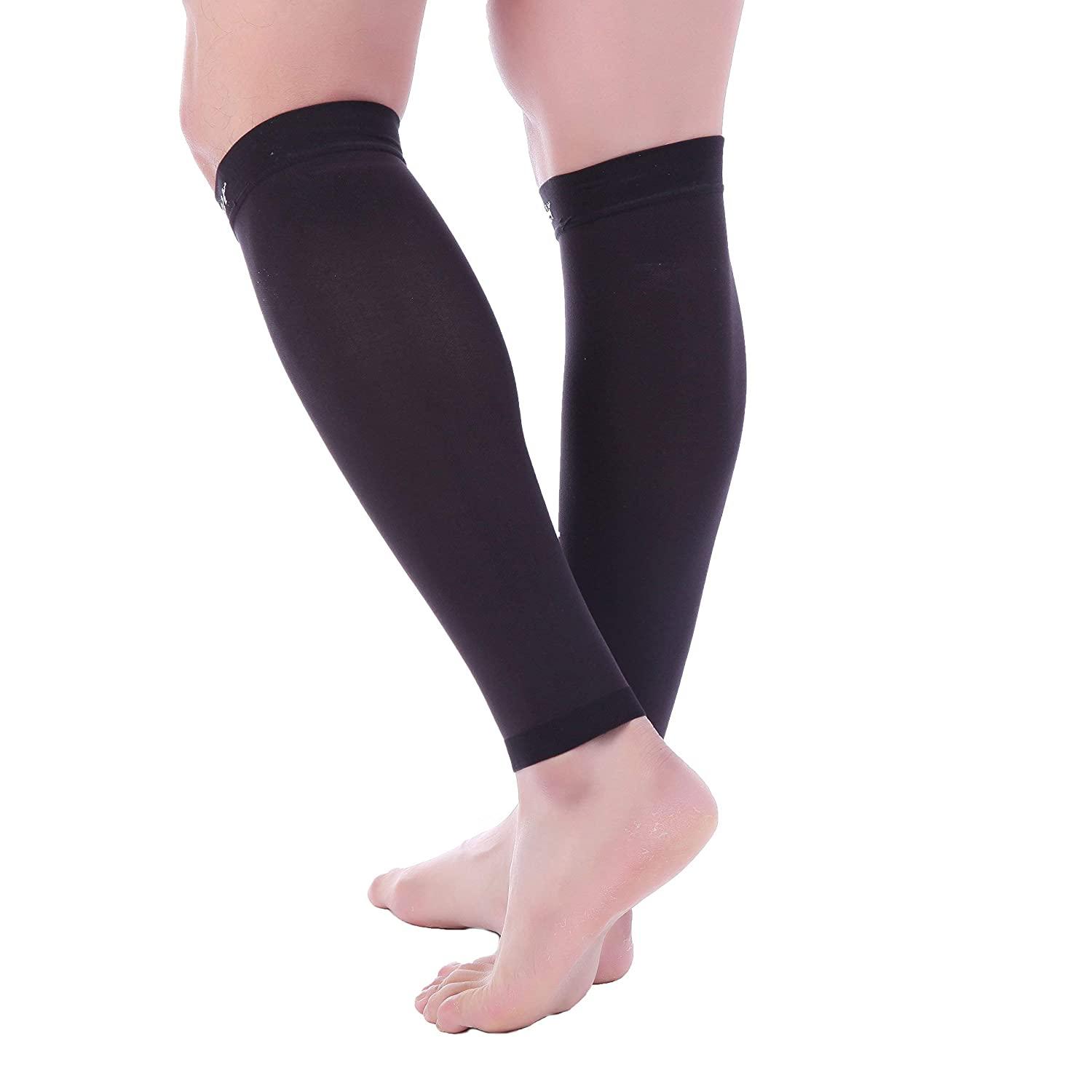  MGANG Calf Compression Sleeve, (2 Pairs) 20-30mmHg Leg Compression  Socks, Unisex for Pain Relief, Swelling, Edema, Maternity, Varicose Veins,  Shin Splint, Nursing, Travel, (Black+Beige) L/XL : Health & Household