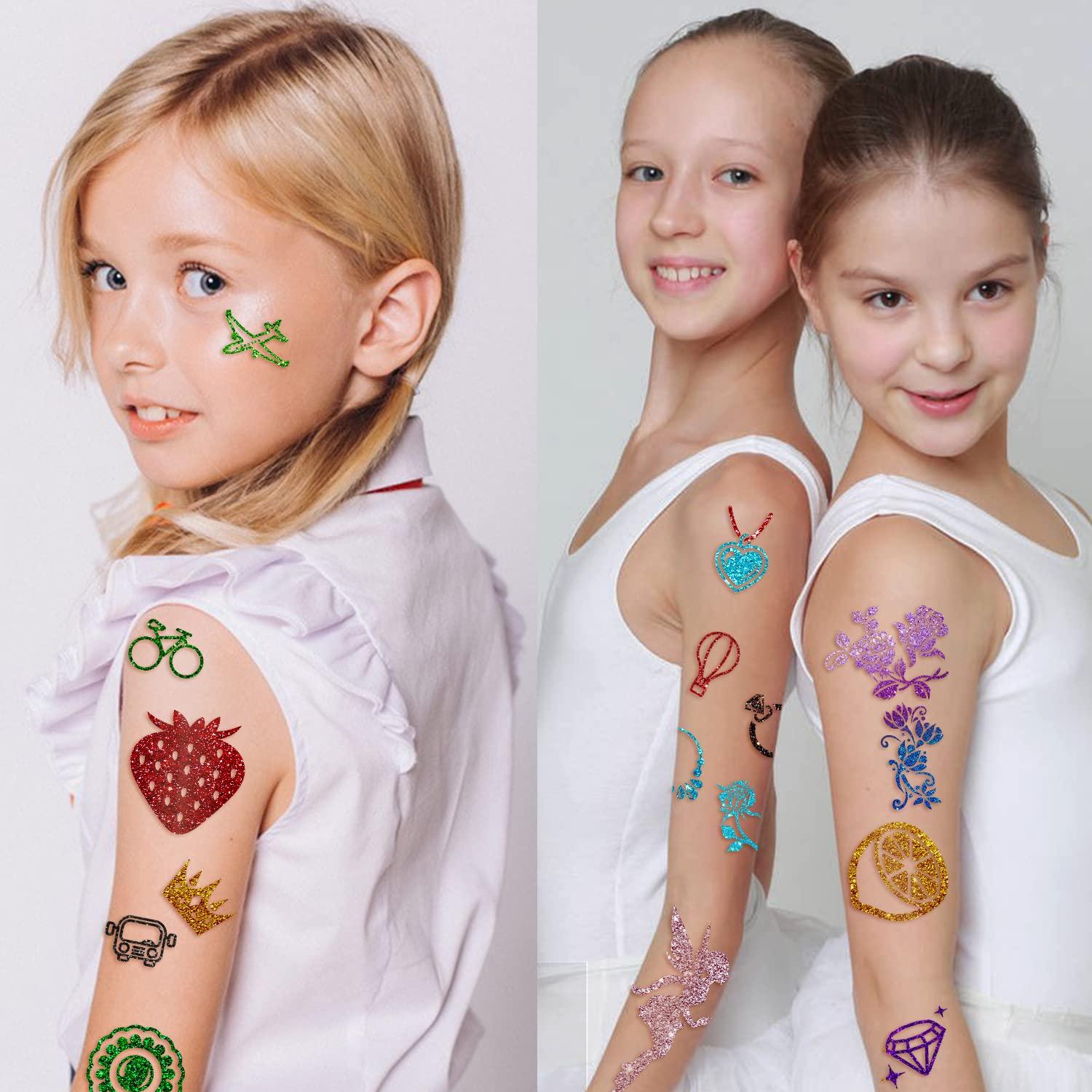 Temporary Tattoos for Kids | 120 Glitter + 20 Luminous Kids Tattoos |  Birthday Gift,Kids Party Favors | Mermaid Butterfly Animal Dinosaur Pirate  Space Fake Tattoos