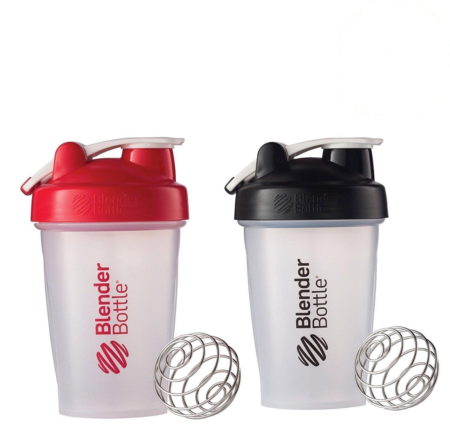BlenderBottle 2 Pack with Stainless Steel Wire Whisk Ball - Two 20oz Bottles  for Protein Shakes and Supplements Colors May Vary