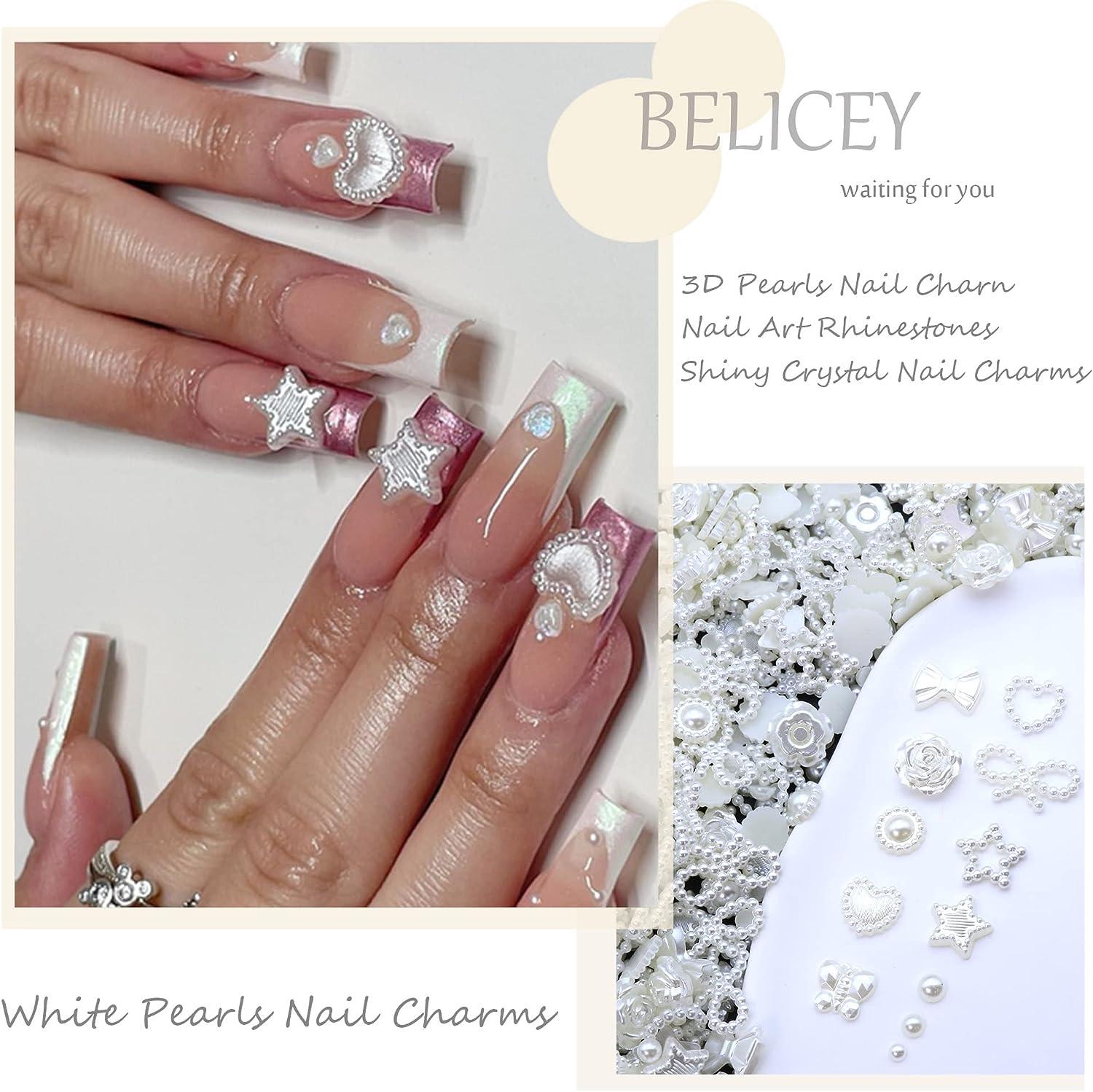 White Flower Nail Charms - Kawaii Acrylic Nails Art Manicure