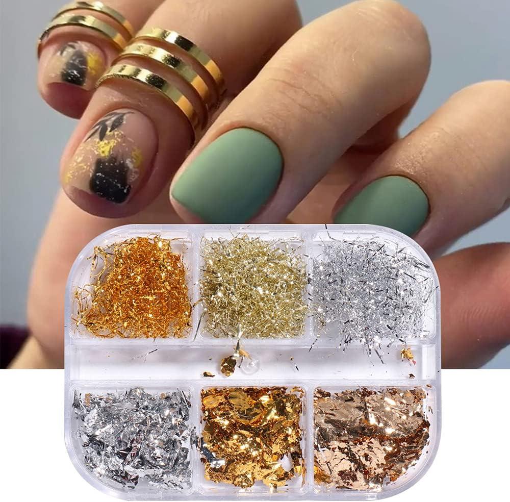 1 Box Shiny Gold Foil Flakes Glitter Chip Metallic Flakes DIY Nail Art Decor