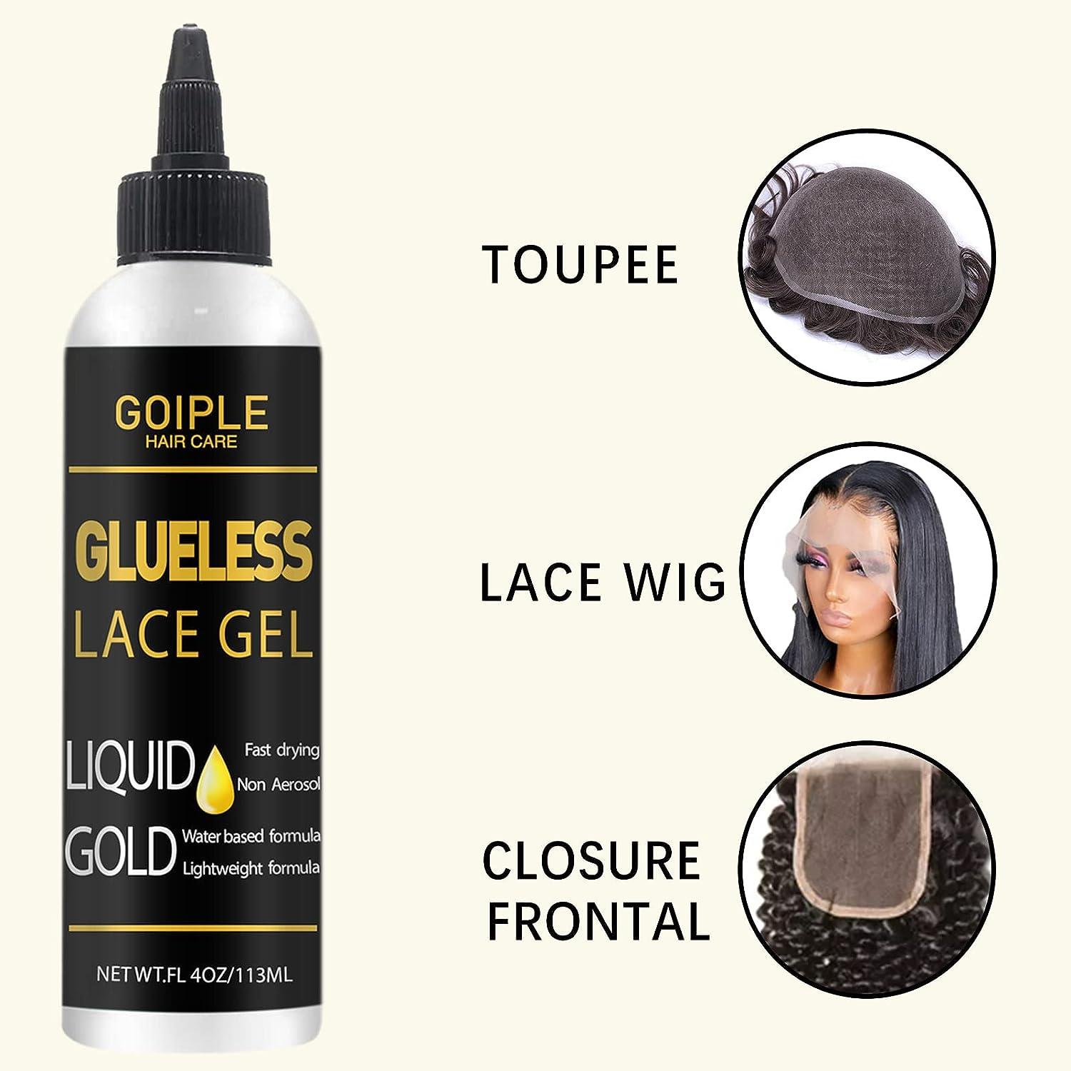 Liquid Gold Wig Glue Lace Glue - Glueless Lace Gel - Temporary Hold for Wigs  and Lace Front Wigs and Hair Systems - Invisible Bonding Non Toxic No Odor  Water Based Formula