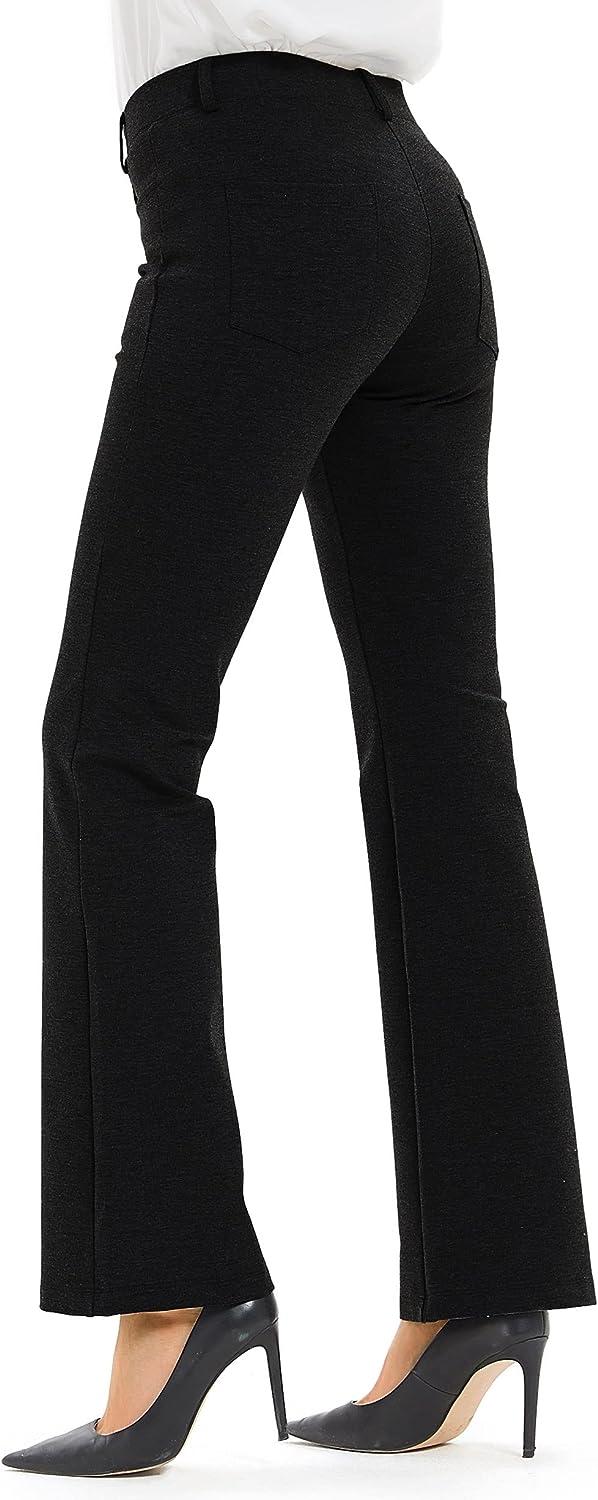 Brglopf Womens Stretch Dress Pants Casual Slacks Pants with Pockets Flared  Straight Leg Bootcut Trousers for Office Work Business(Black,L) 
