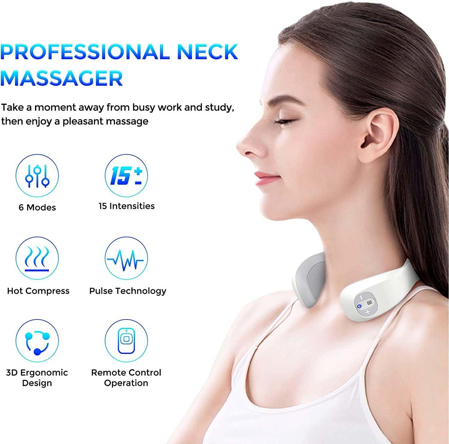  Fairycat Neck Massager with Pulse Heated, Smart Cordless 4D  Electric Neck Massage Equipment with 3 Modes and 15 Speeds for Office,  Home,Travel, Gifts for Women Men Dad Mom : Health 