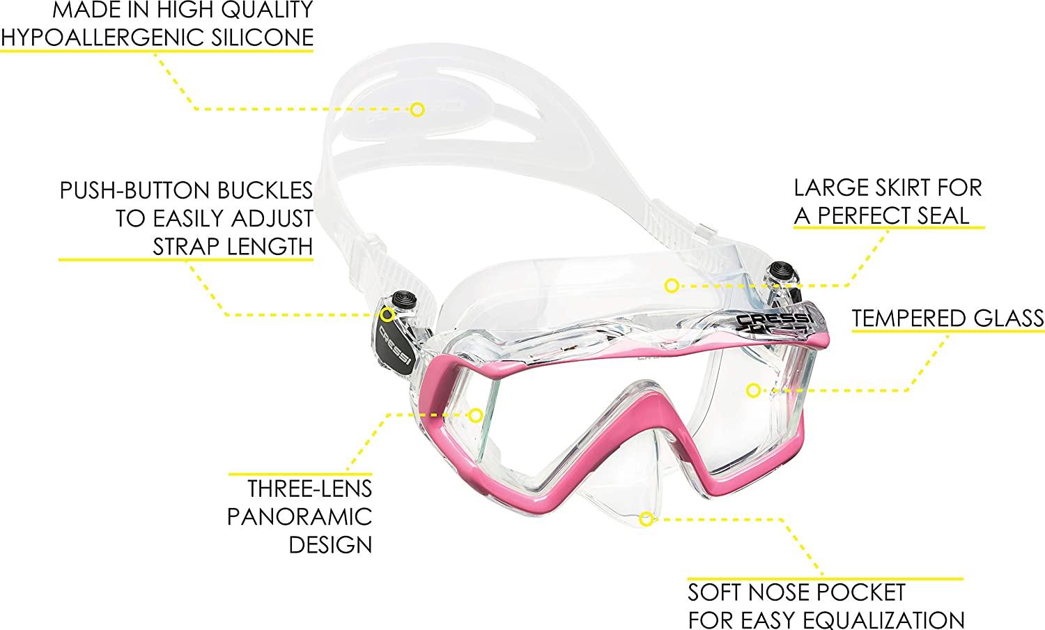 Cressi Perfect View Scuba Diving, Snorkeling Mask in Pure Comfortable  Silicone - Available with Different Panoramic Lenses - Liberty: designed in