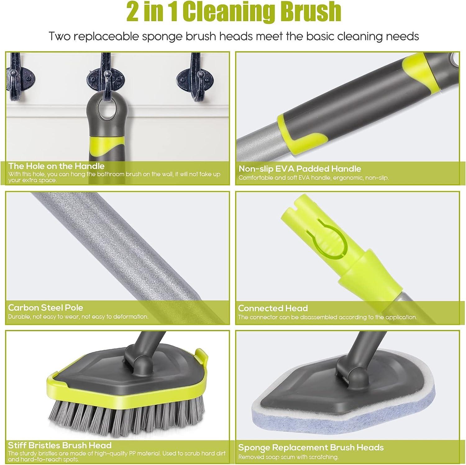  THE SIMPLE SCRUB Tile + Shower Scrubbing Mop Brush, Clean  Bathroom, Kitchen, Hard to Reach Places, Ergonomic Handle +  Interchangeable, Reusable Heads