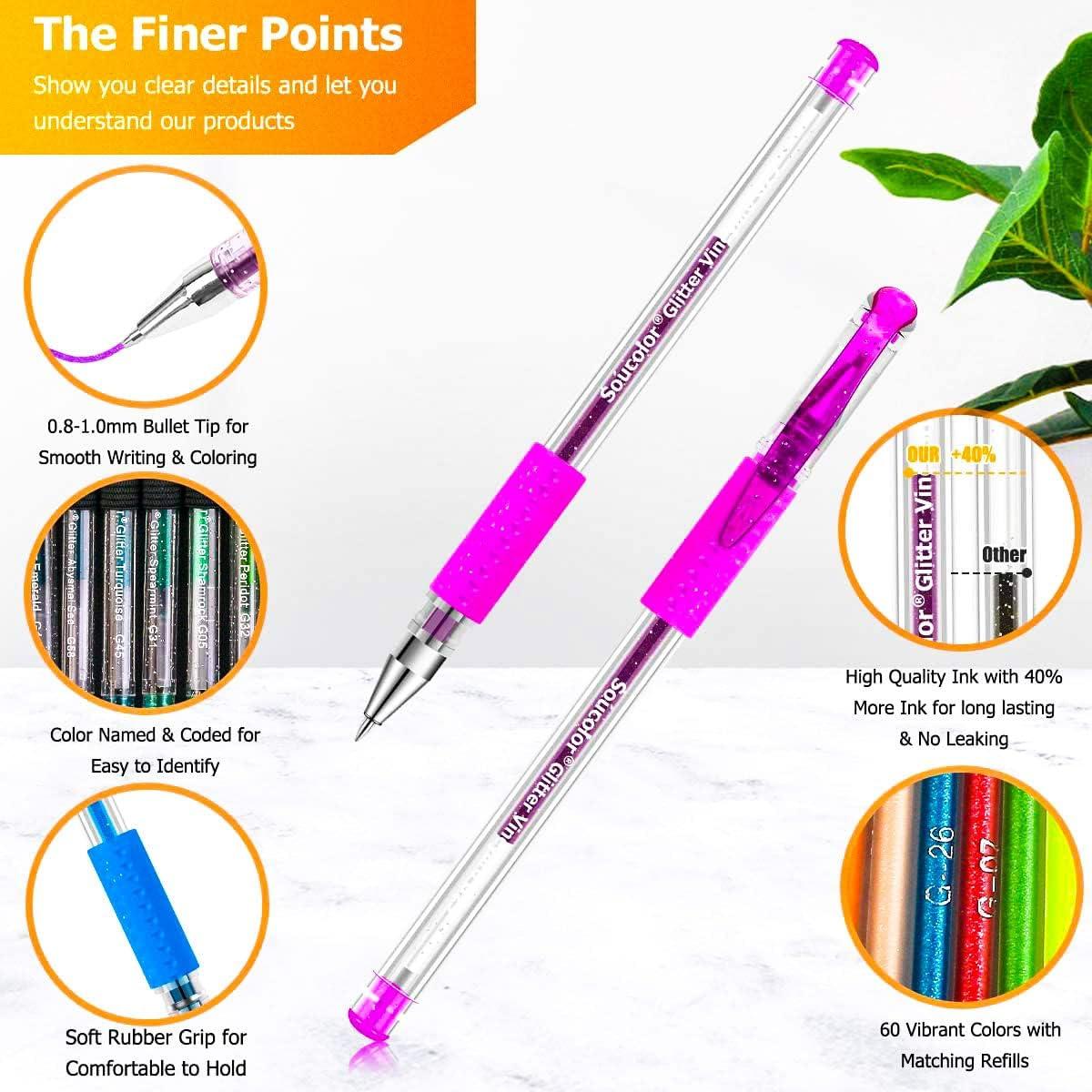 100 Colors Gel Pen Set Glitter Metallic Colored Ink For Adult Coloring  Drawing Marker Pens Scrapbooks Journals Art Supplies