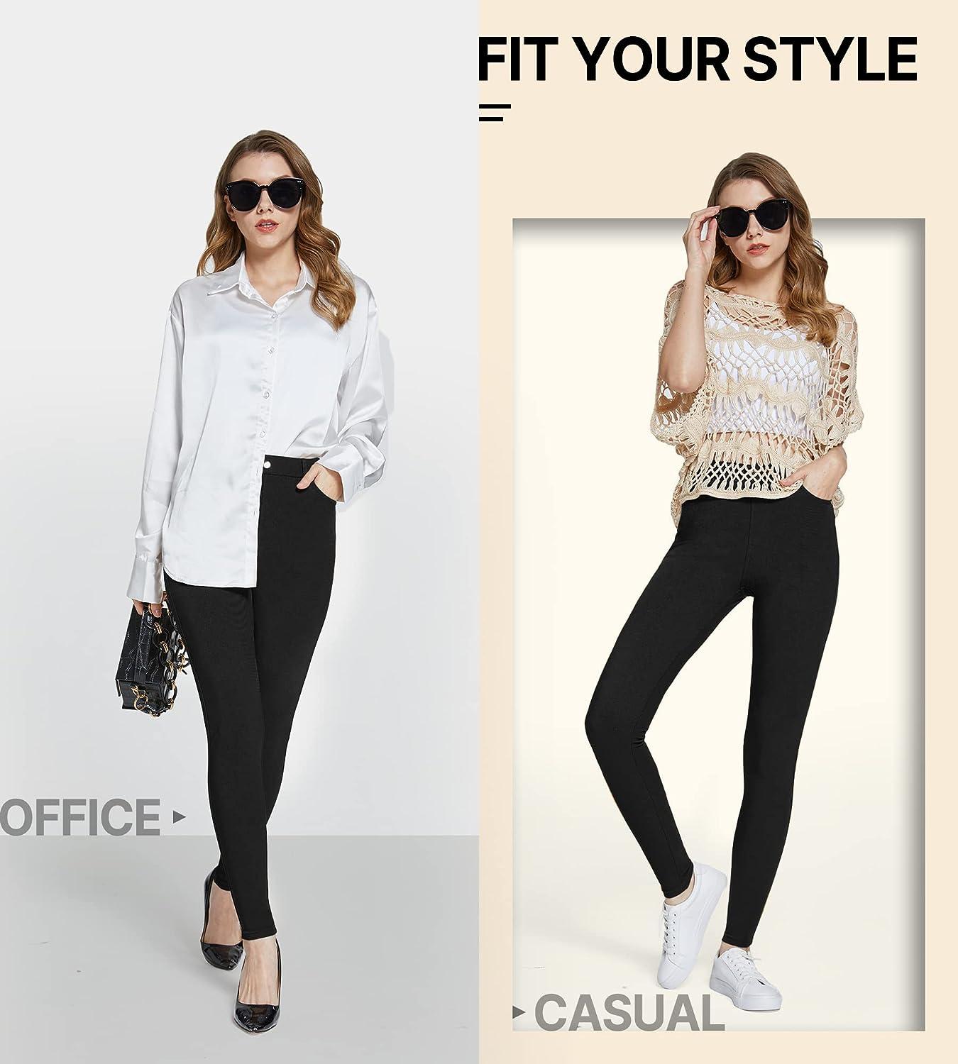 Dress Pants for Women Business Casual Stretch High Waisted Pull On Leggings  Tummy Control Trousers with Pockets