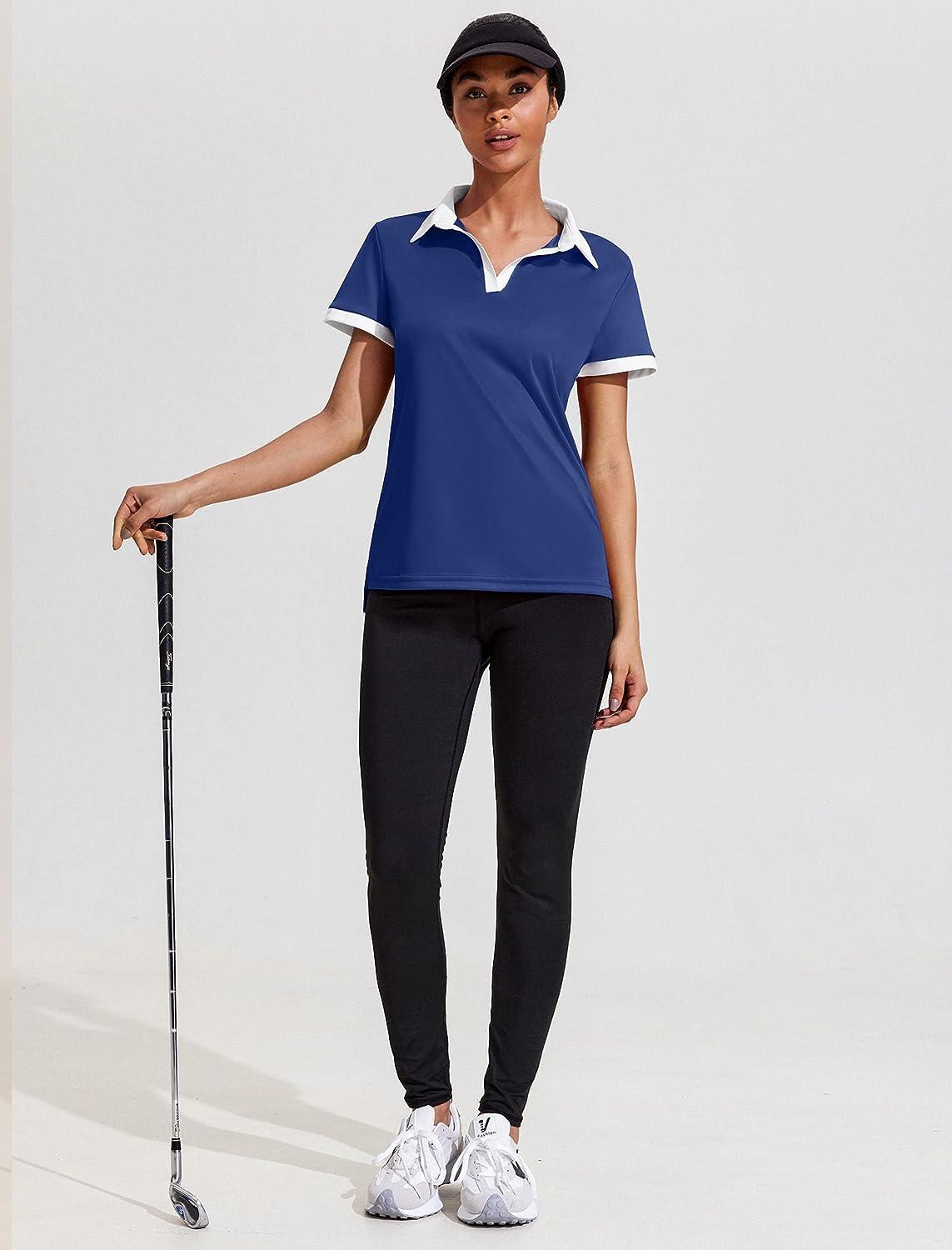 COOrun Women's Golf Shirt Short Sleeve Polo Shirt V Neck Athletic Tops  Quick Dry UPF 50+ Tennis Shirts with Collar Navy Blue Small