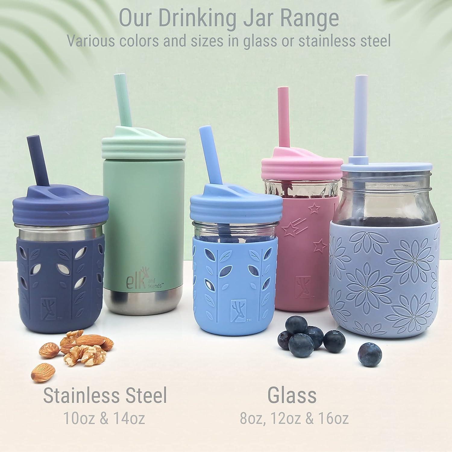 Buy Elk and Friends Kids Cups/Toddler cups with Silicone Straws – Glass  Mason Jars 8 oz with Silicone Sleeves + Straws + Straw Lids + Leakproof  Lids – Spill Proof cups for