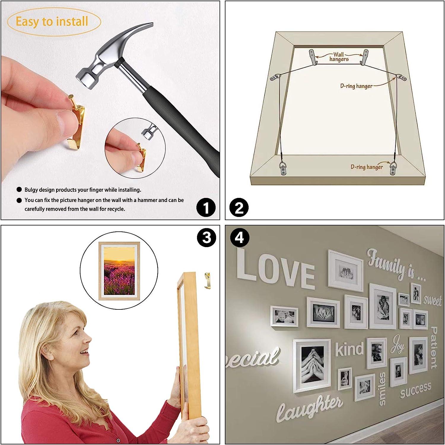 50 Pack Picture Hanging Hooks with Nails Kits Black Photo Frame Hook 50LB